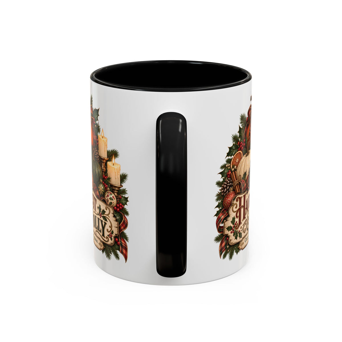 Harvest & Holly Accent Coffee Mug - Vintage Christmas Holiday Mug (11 oz)