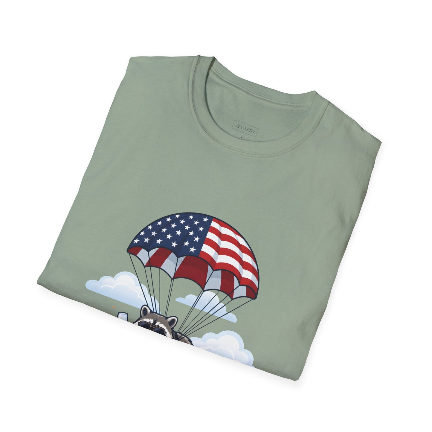 Patriotic Parachuting Raccoon T-Shirt — "Celebrating 250 Years"