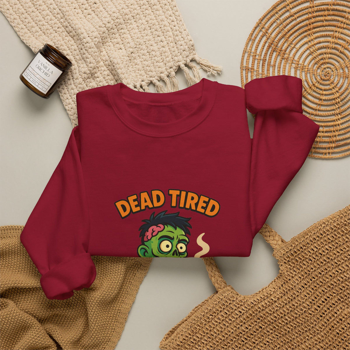 Dead Tired Zombie Sweatshirt, Funny Halloween Crewneck, Spooky Season Apparel