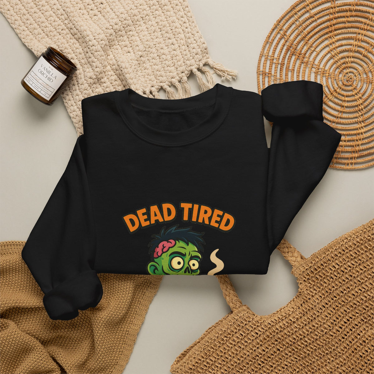 Dead Tired Zombie Sweatshirt, Funny Halloween Crewneck, Spooky Season Apparel