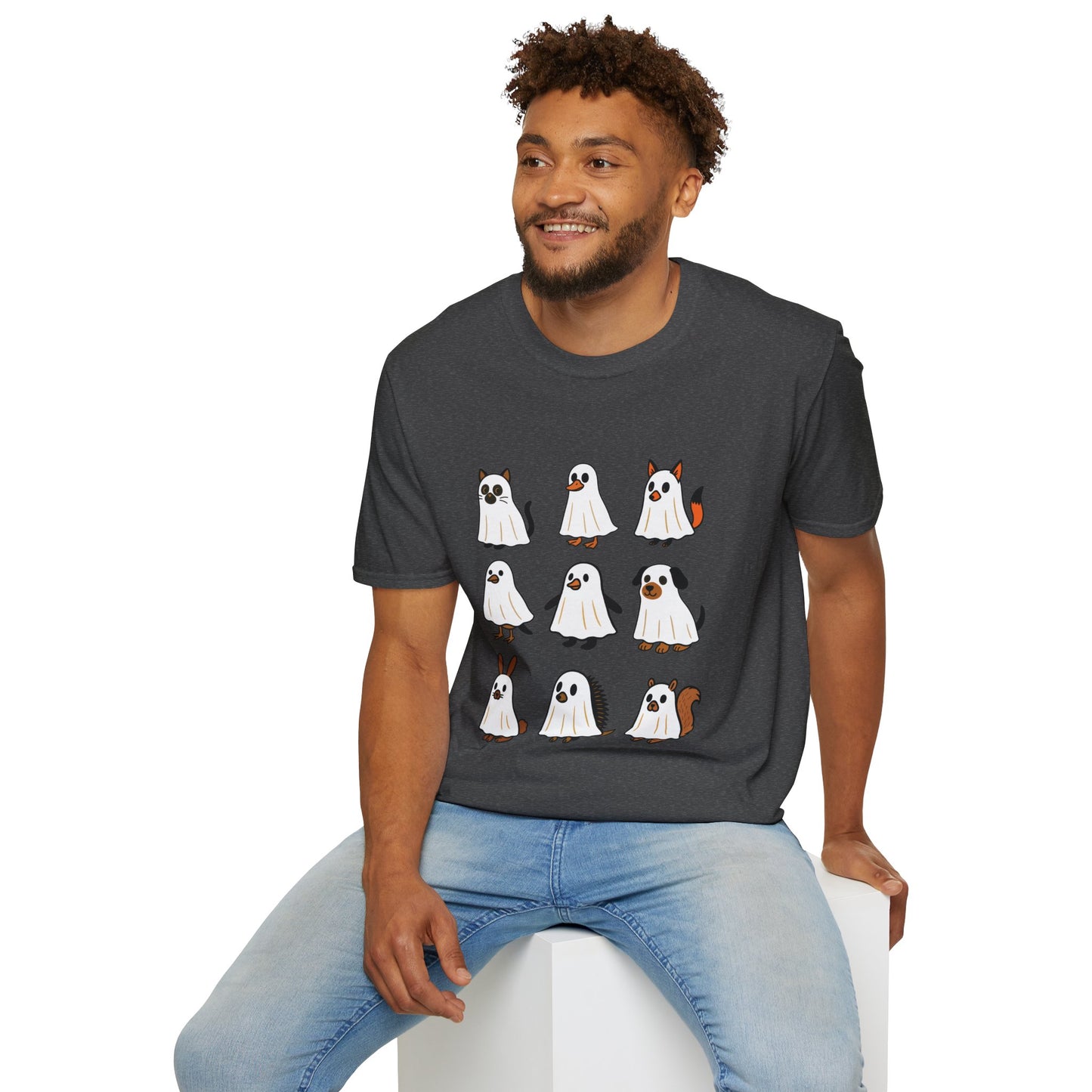 Cute Ghost Cartoon Unisex T-Shirt, Halloween Tee, Pet Lover Gift, Whimsical Shirt, Fun Casual Wear