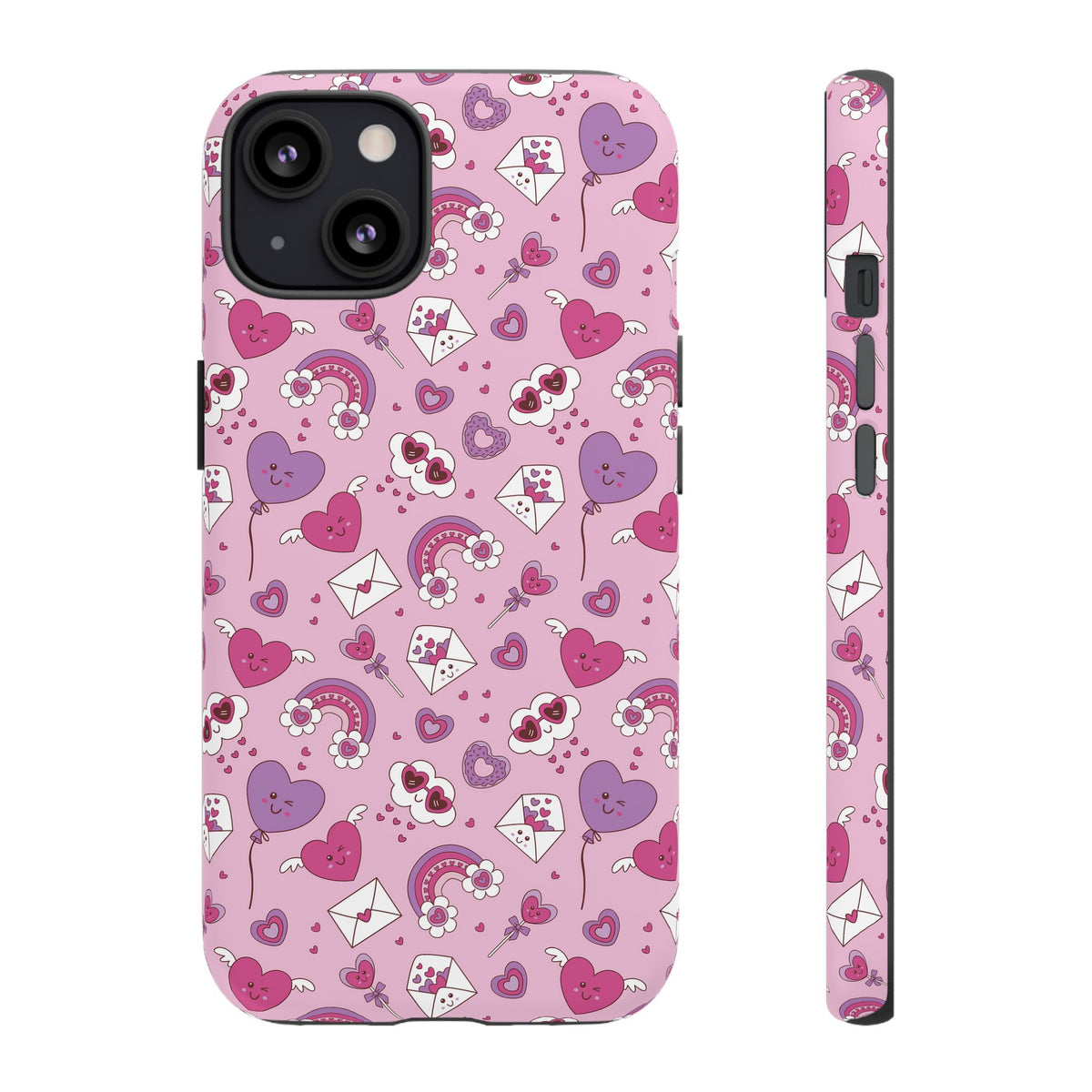 Pink Valentine Phone Case – Cute Hearts, Envelopes & Rainbows Protective Cover