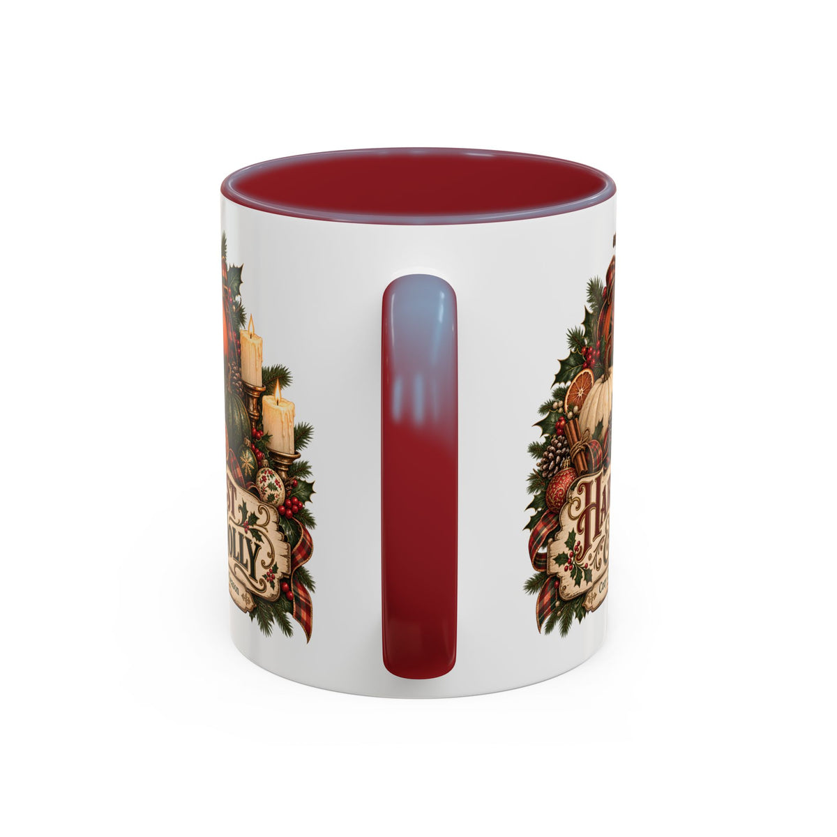 Harvest & Holly Accent Coffee Mug - Vintage Christmas Holiday Mug (11 oz)