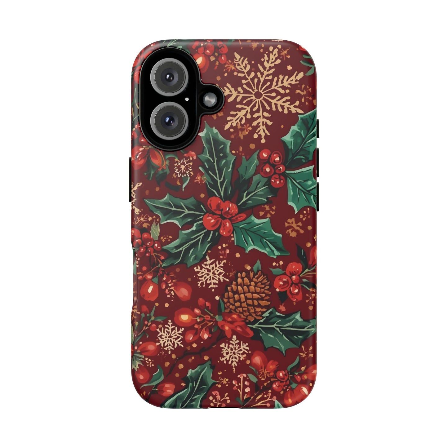Christmas Floral Phone Case, Dual Layer Case for Iphone 17, 16, 15, 14, 13, 12, 11 & Samsung