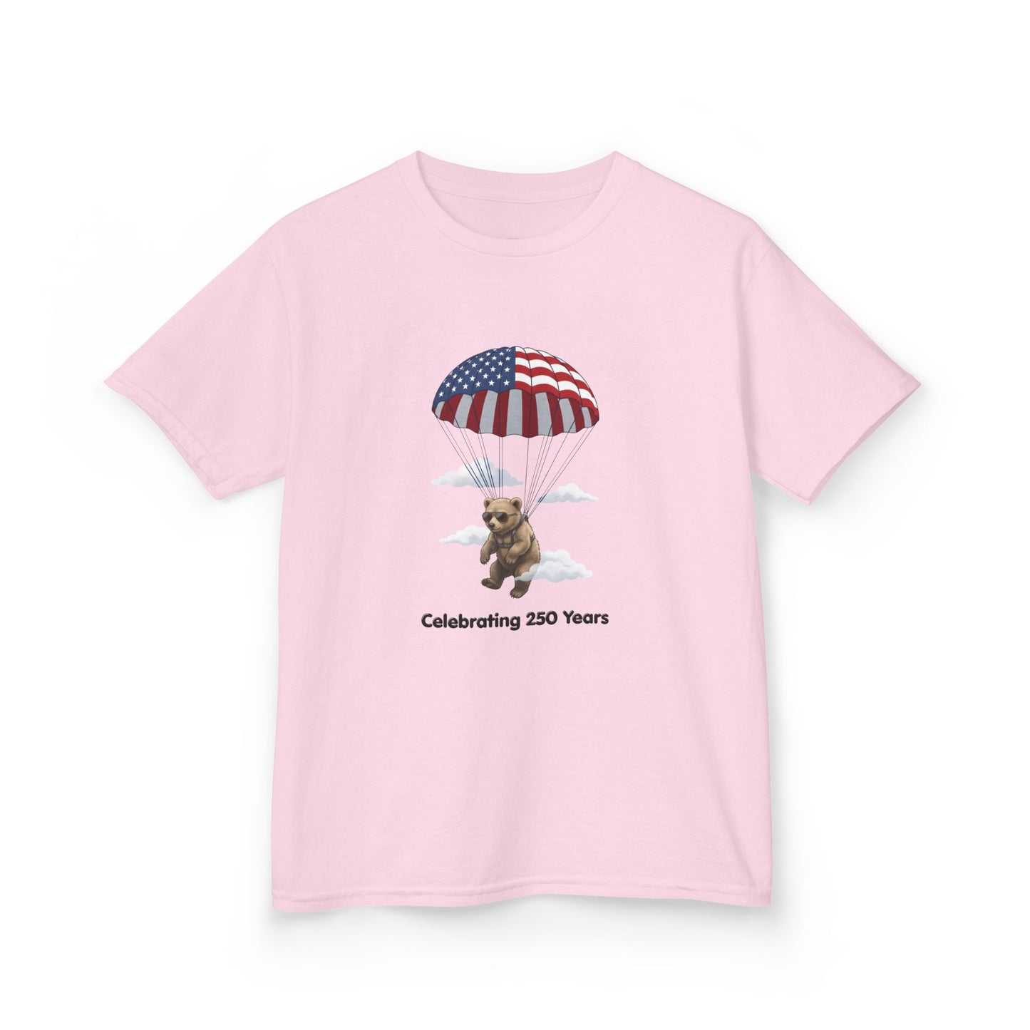 Kids Tee — Patriotic Parachute Bear "Celebrating 250 Years"