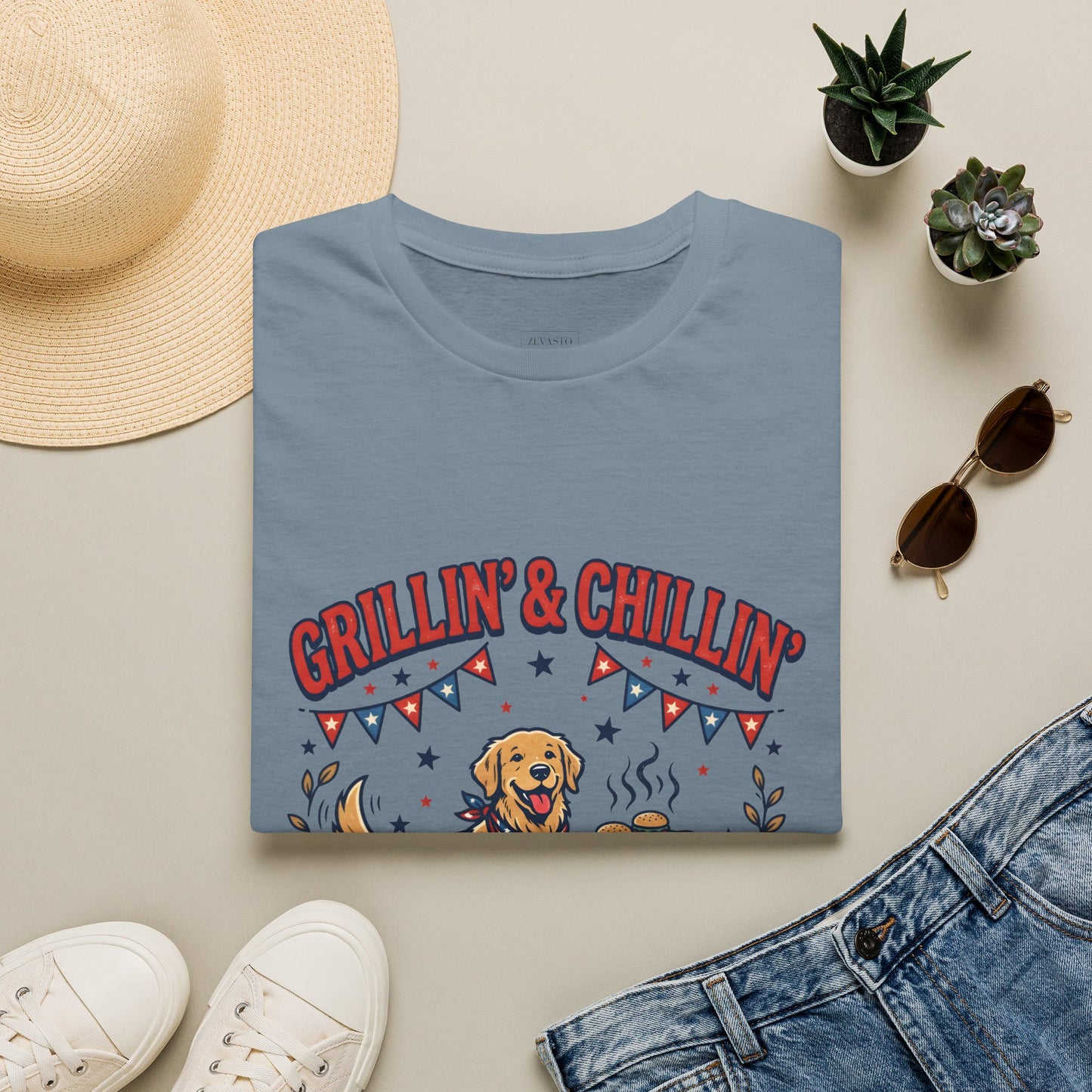 Grillin' & Chillin' BBQ Dog T-Shirt — 1776-2026 Patriotic Summer Tee, 4th of July Shirt, Independence Day Tee