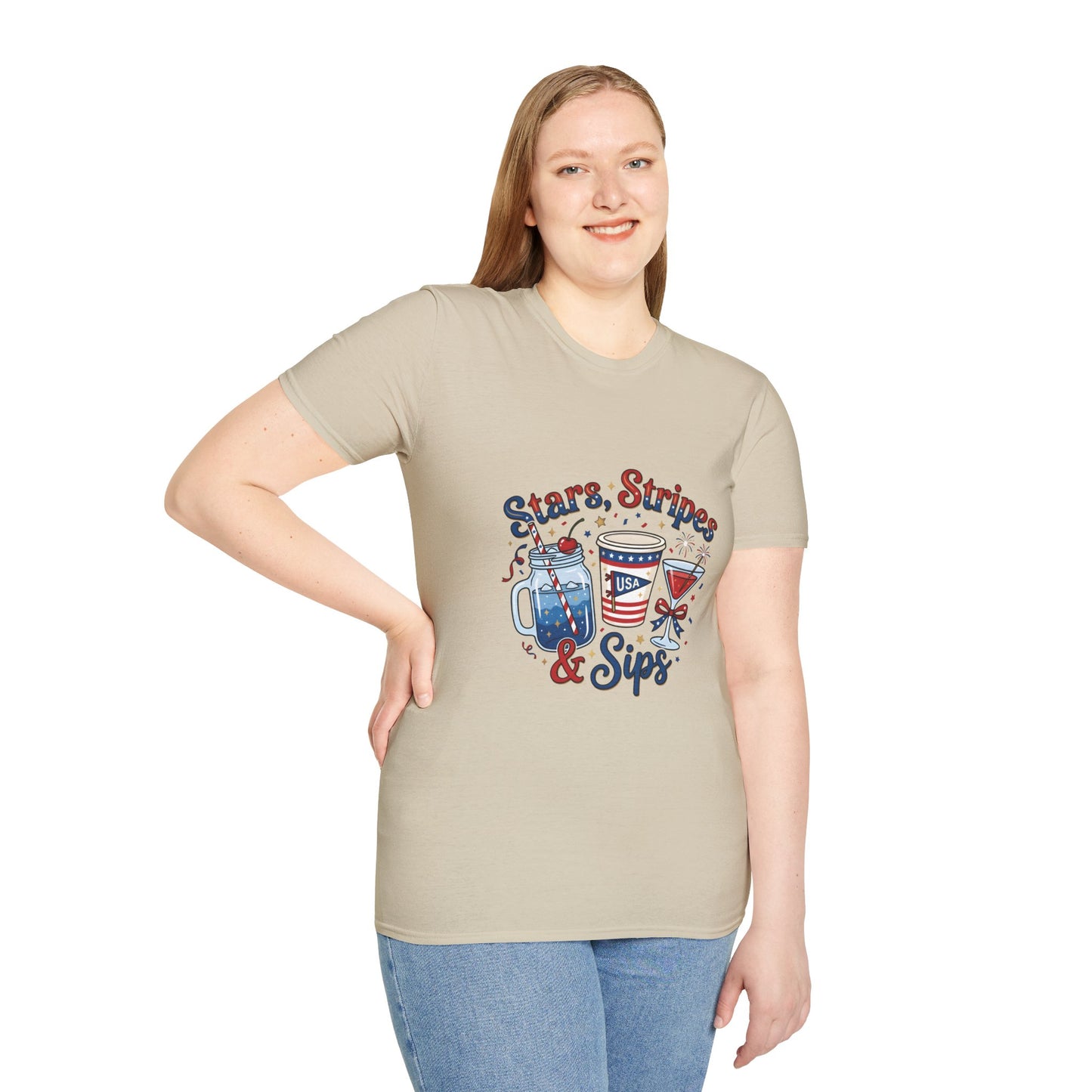 Patriotic "Stars, Stripes & Sips" T-Shirt