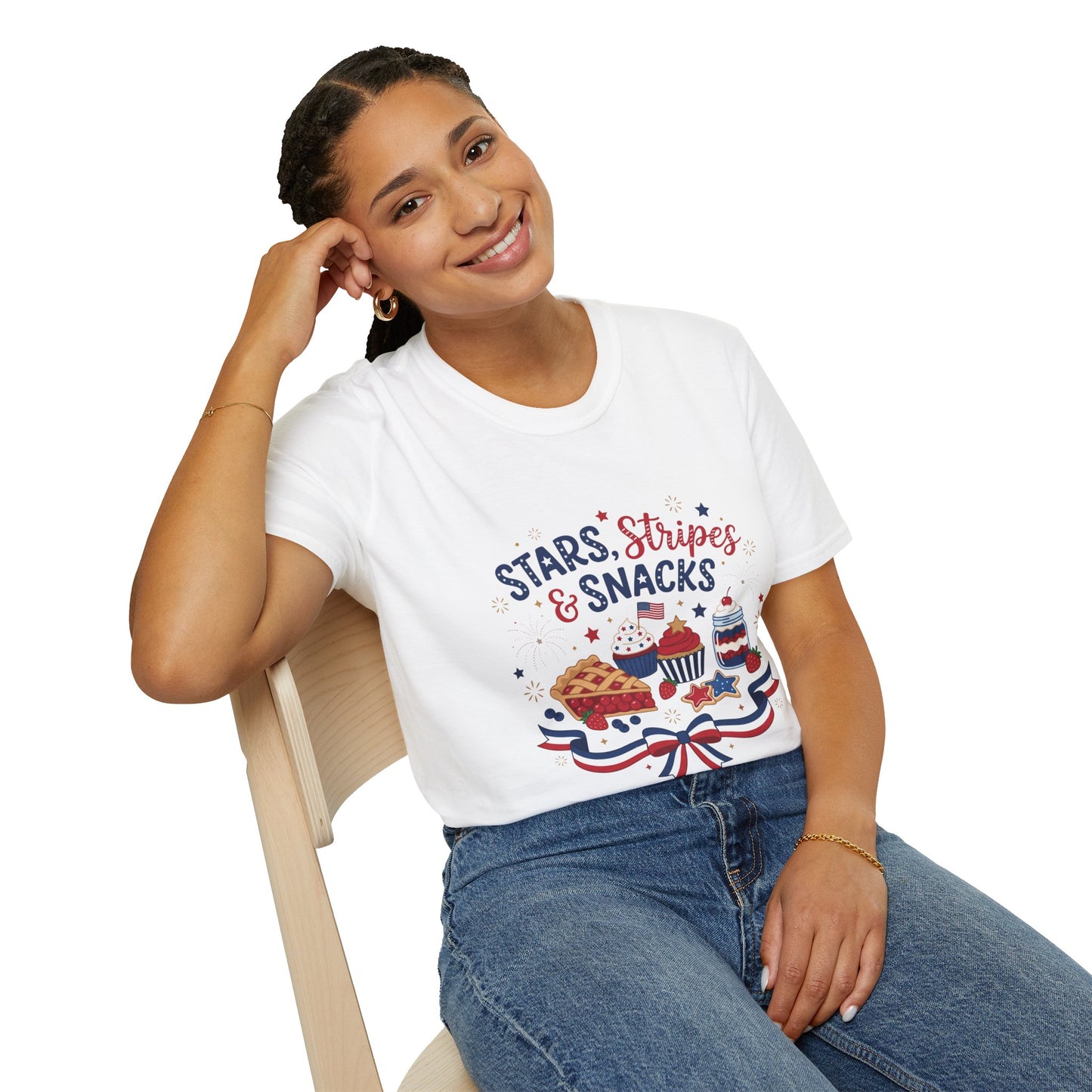 Stars, Stripes & Snacks T-Shirt — 4th of July Patriotic Dessert Tee