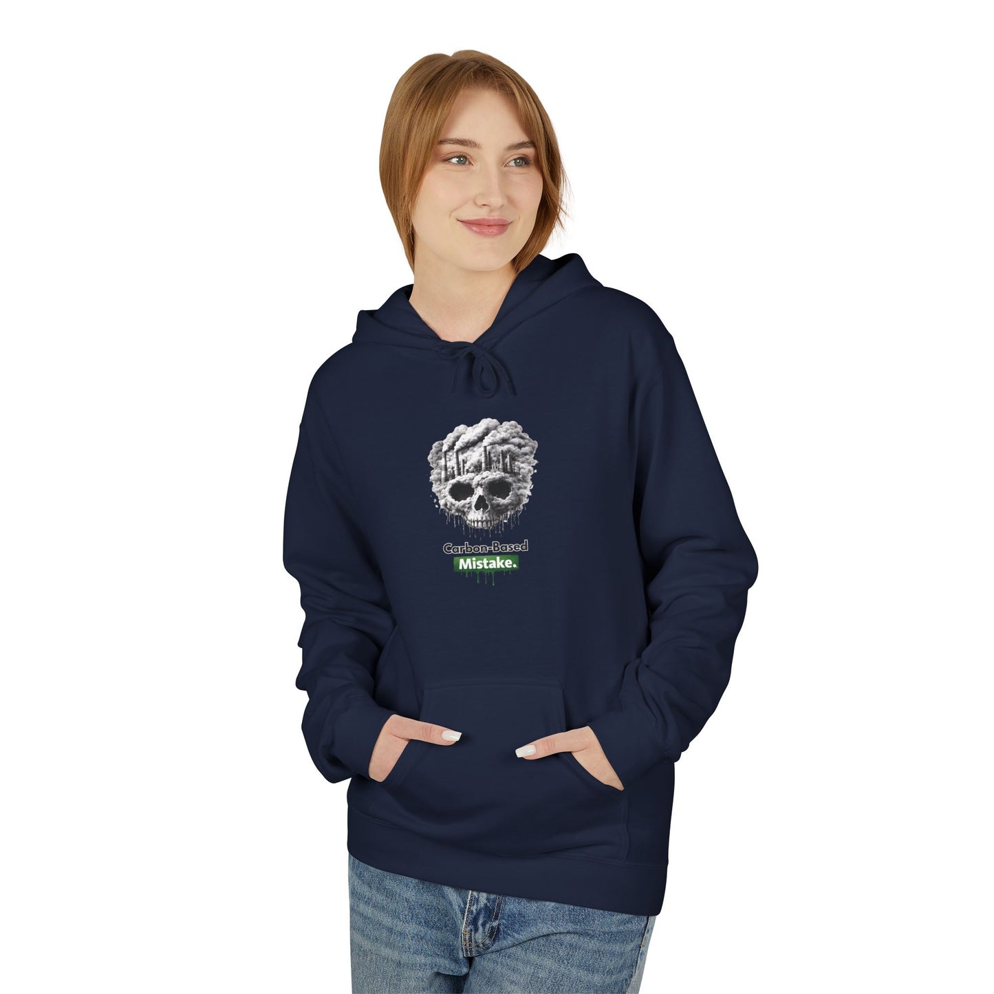 Unisex Hoodie — “Carbon-Based Mistake” Graphic Pullover, Gift for Earth Day, Sarcastic Hoodie