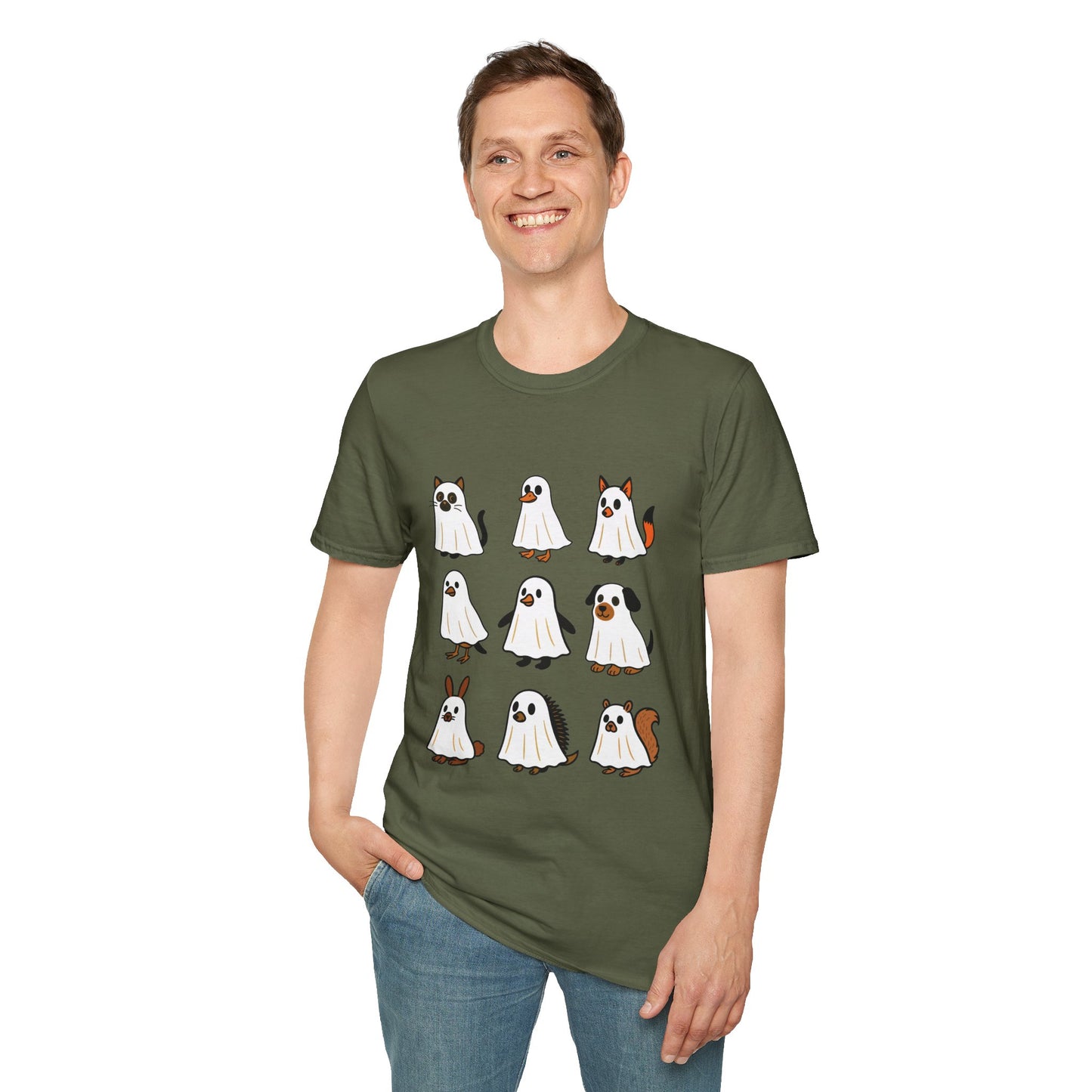 Cute Ghost Cartoon Unisex T-Shirt, Halloween Tee, Pet Lover Gift, Whimsical Shirt, Fun Casual Wear
