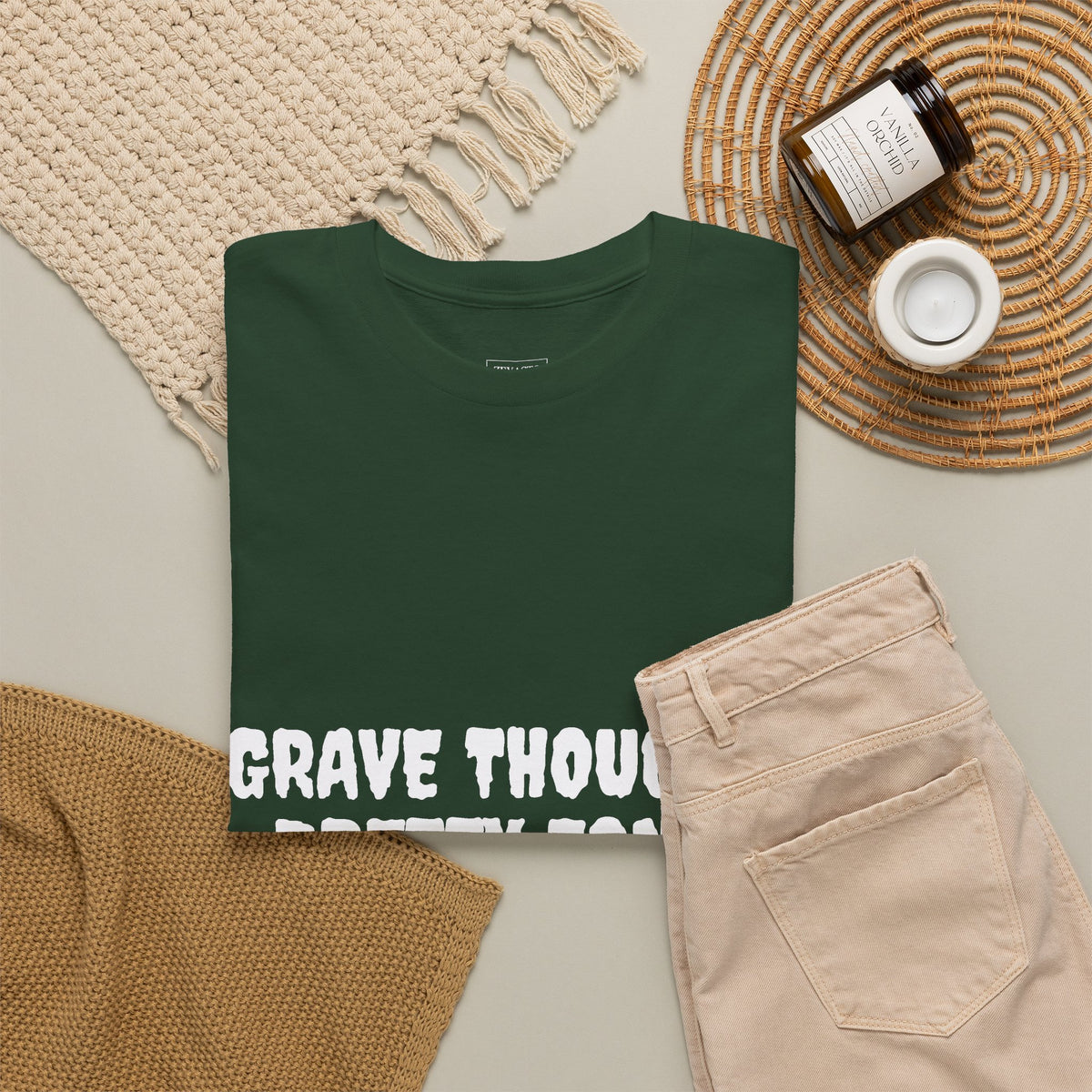 Grave Thoughts Pretty Fonts Tee | Unisex Heavy Cotton T-Shirt for Spooky Season