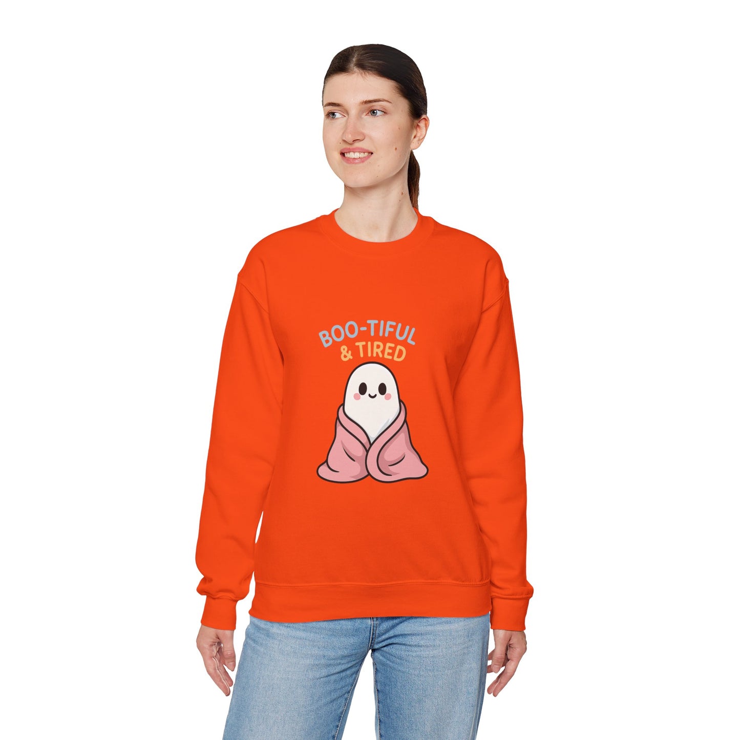 Boo-tiful & Tired Sweatshirt, Halloween-Themed Design