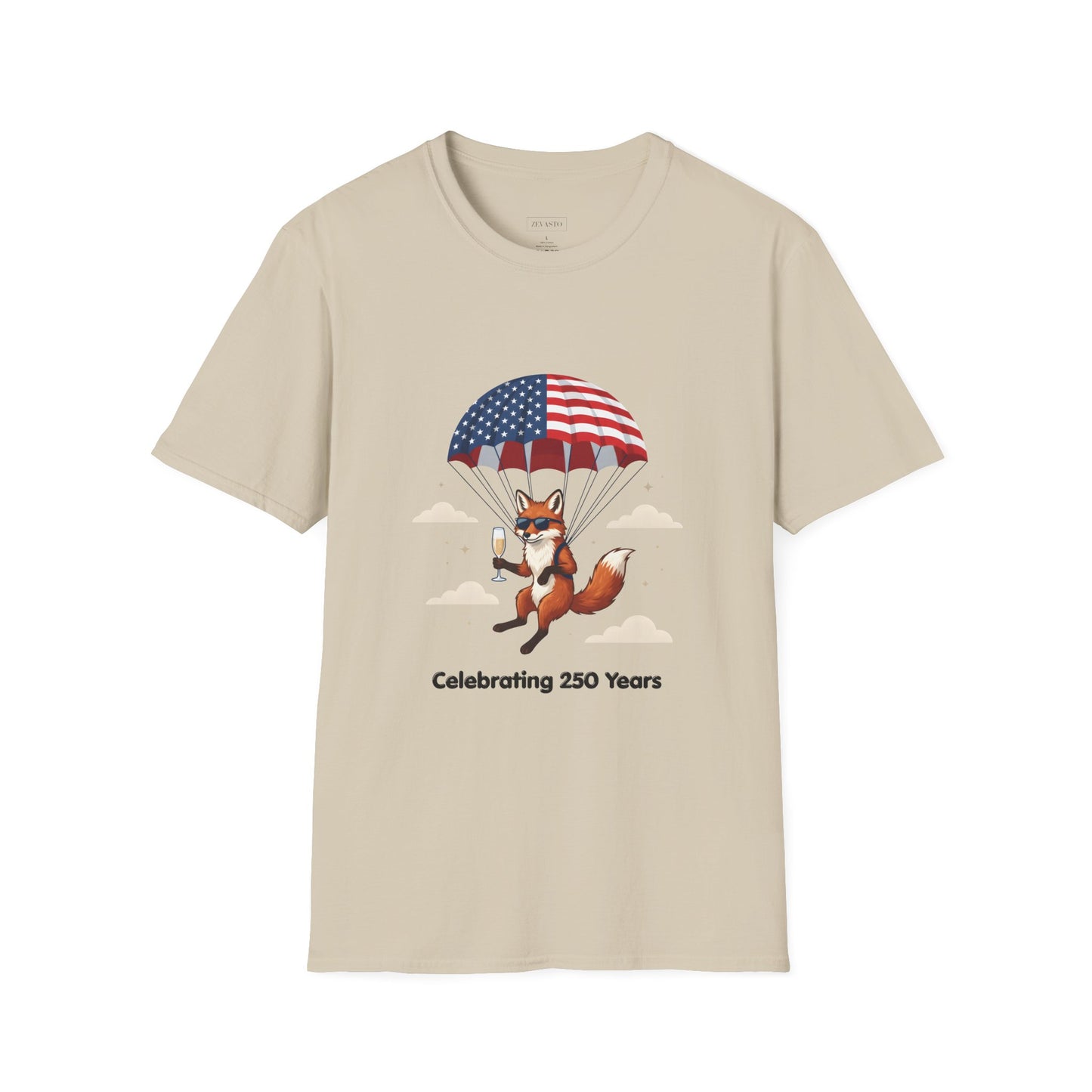 Patriotic Fox Parachute T-Shirt — "Celebrating 250 Years" Anniversary Tee