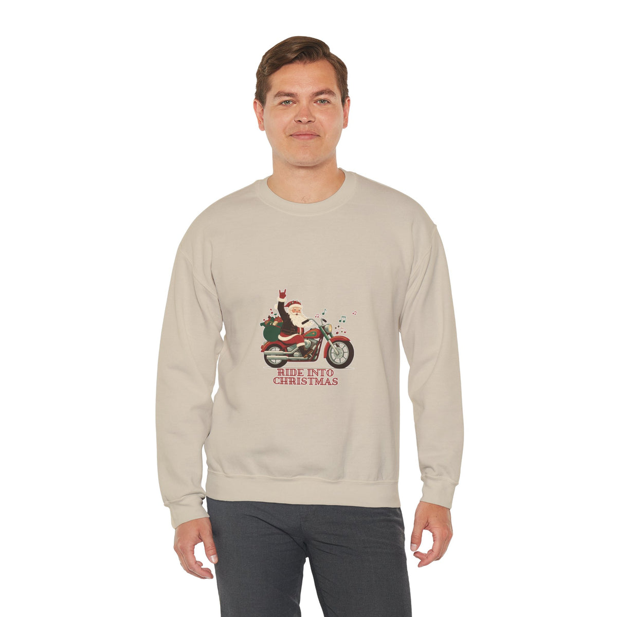 Christmas Motorcycle Sweatshirt - "Ride Into Christmas" Santa Biker Holiday Crewneck