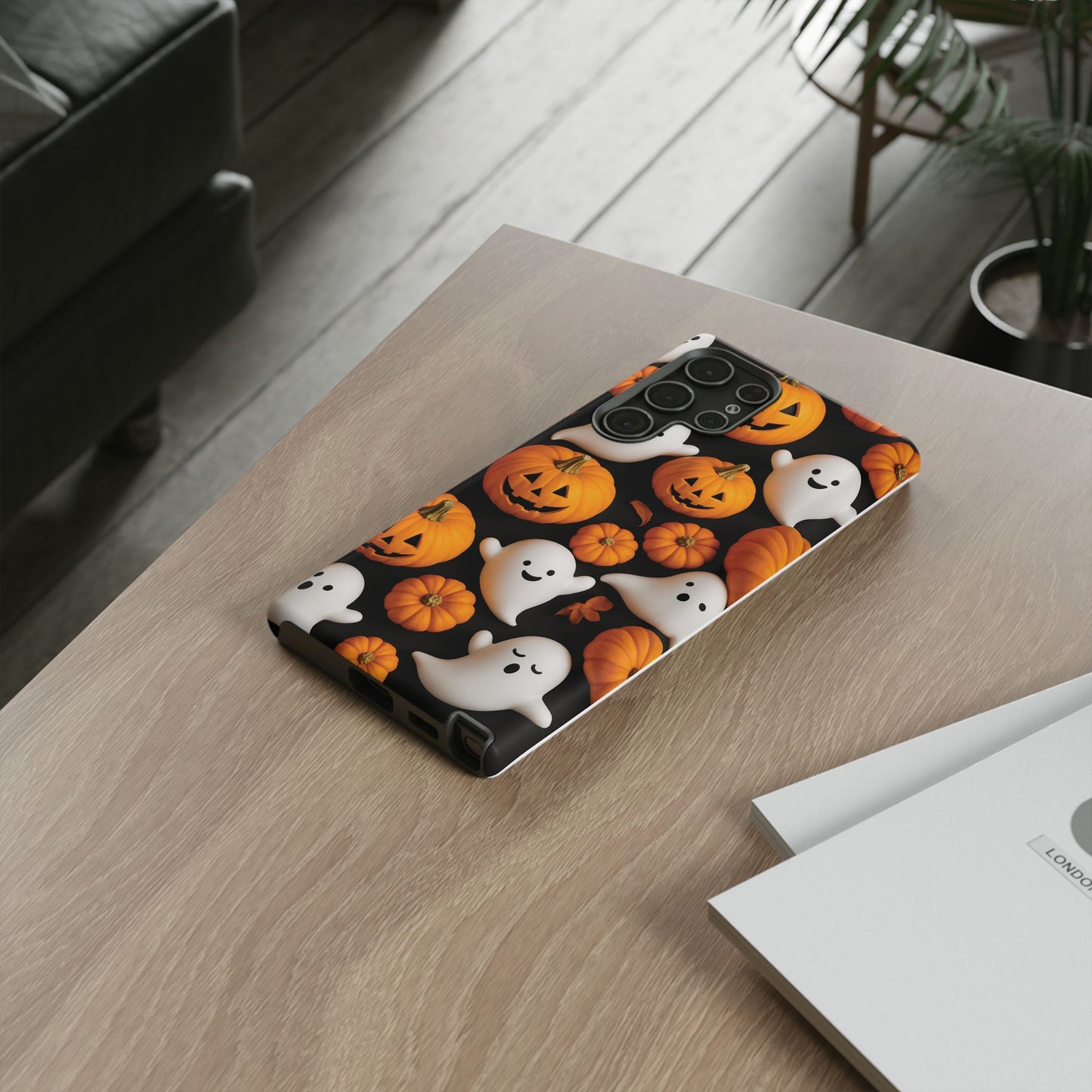 Halloween Phone Case, Spooky Ghosts and Pumpkins Design