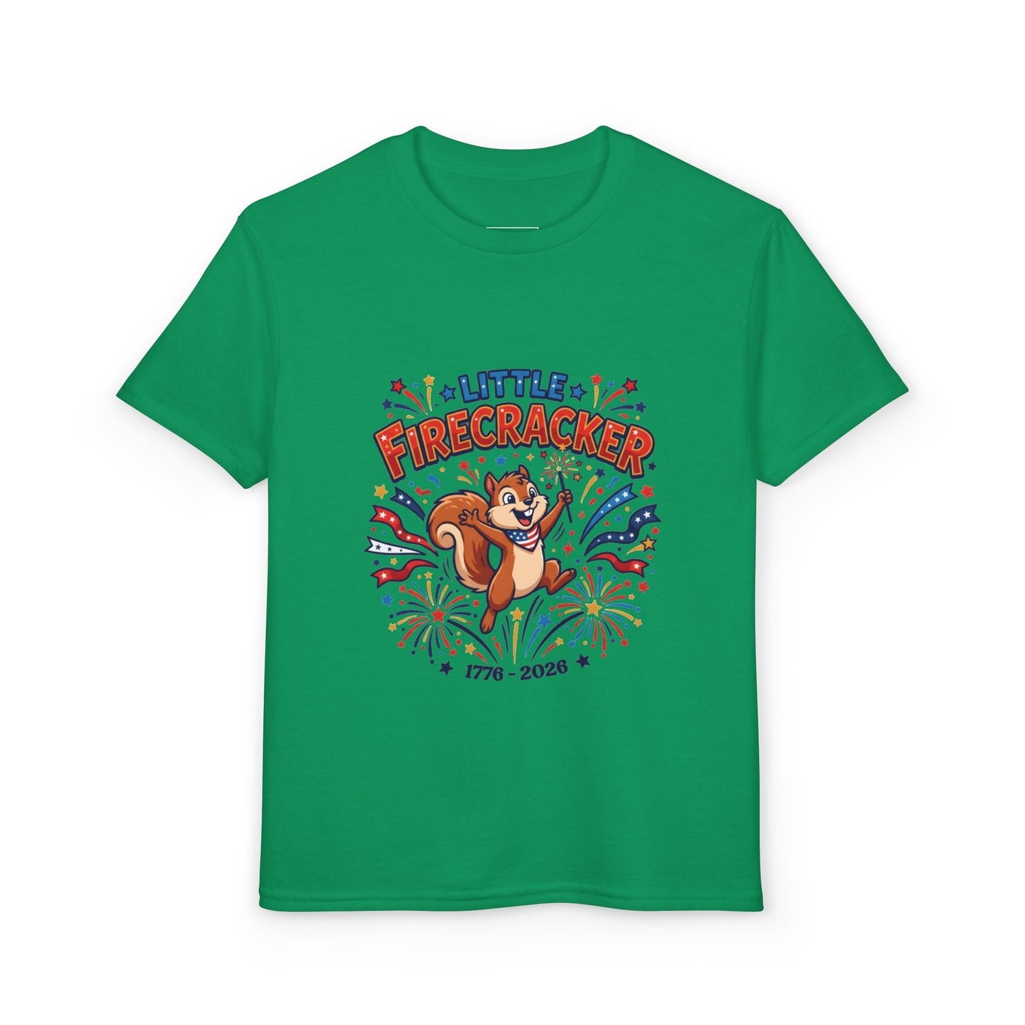 Kids "Little Firecracker" T-Shirt — Patriotic Fireworks Squirrel Tee, 4th of July Gift