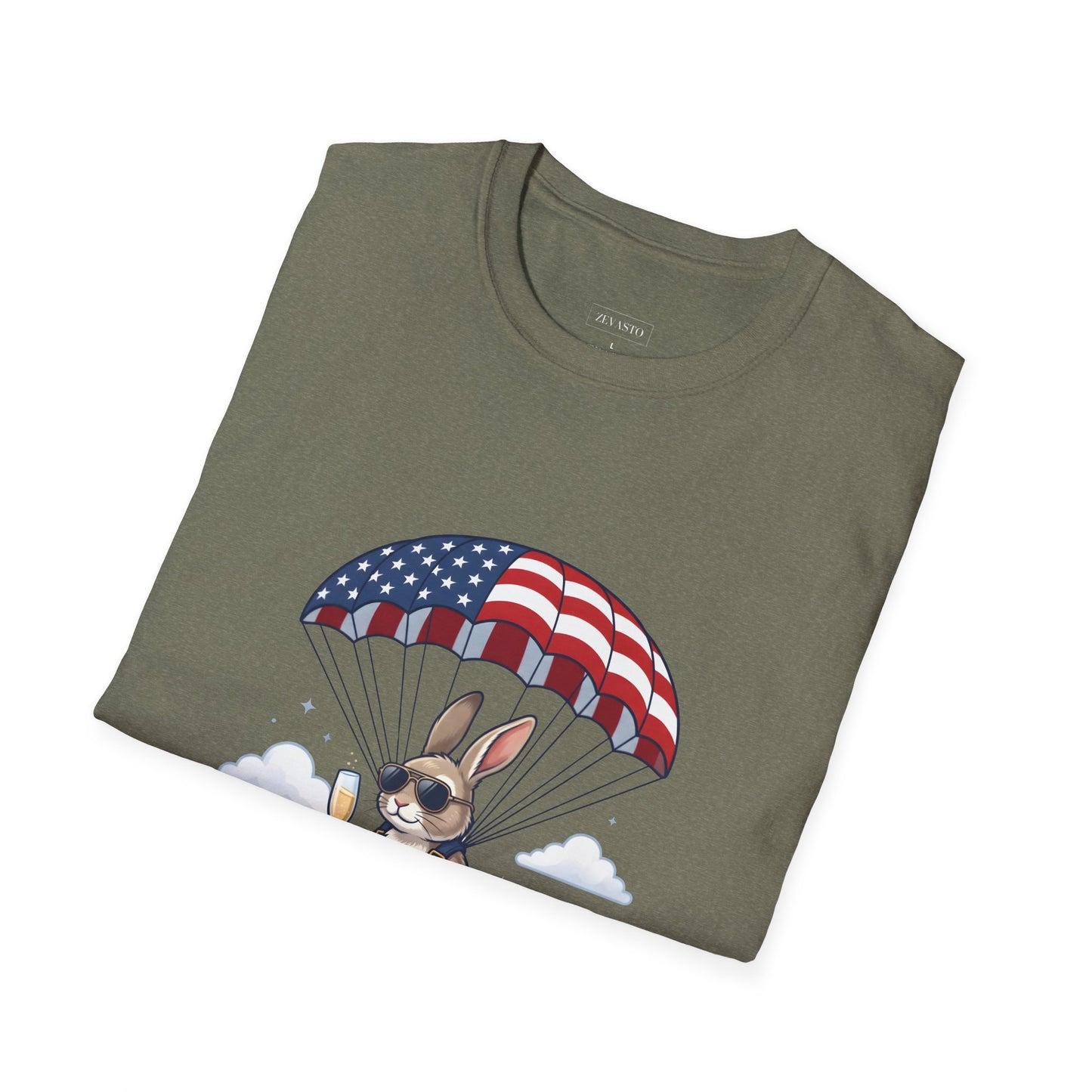 Patriotic Parachuting Bunny T-Shirt — "Celebrating 250 Years"