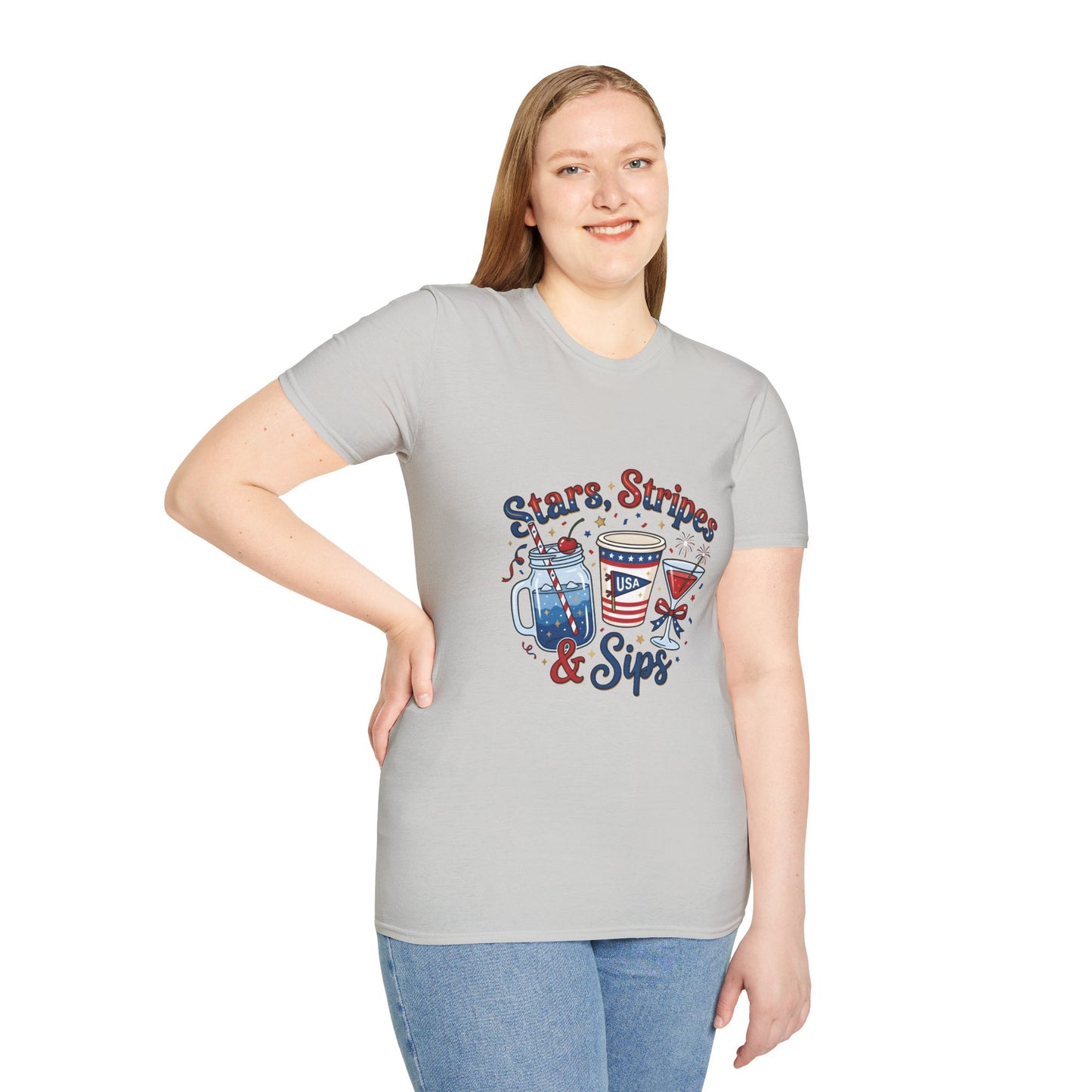 Patriotic "Stars, Stripes & Sips" T-Shirt