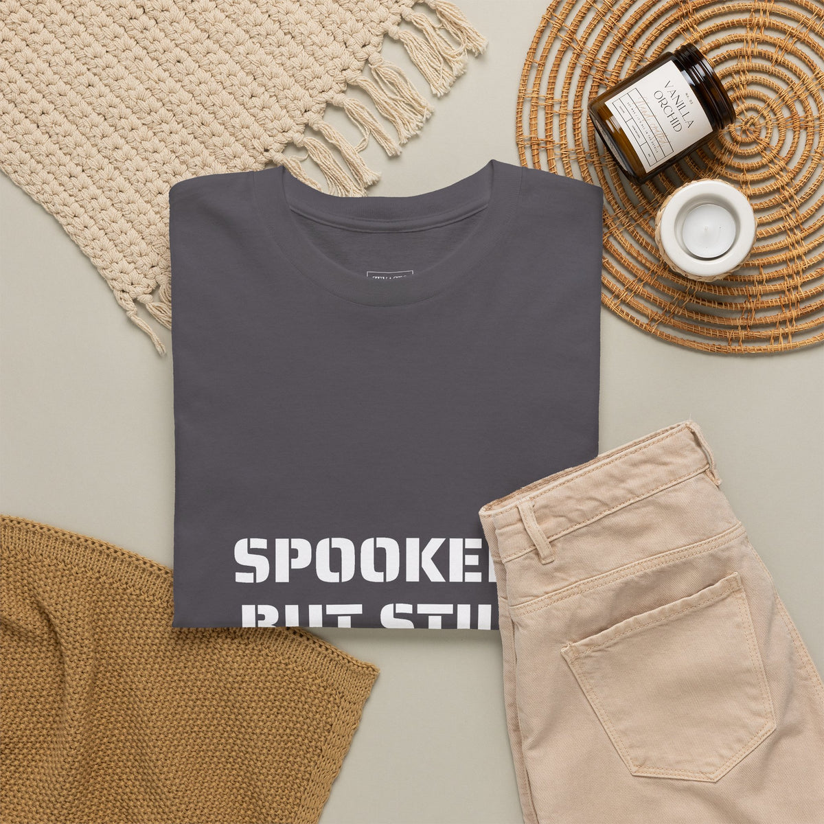 Spooked, But Still Showing Up Unisex Heavy Cotton Tee | Halloween, Funny T-Shirt