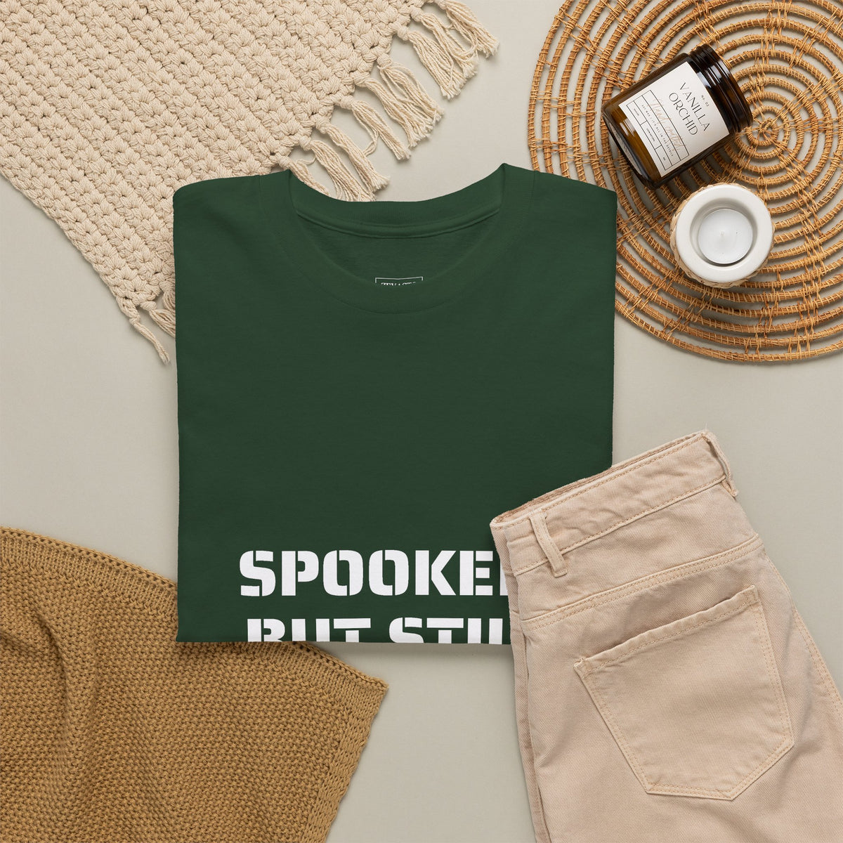 Spooked, But Still Showing Up Unisex Heavy Cotton Tee | Halloween, Funny T-Shirt