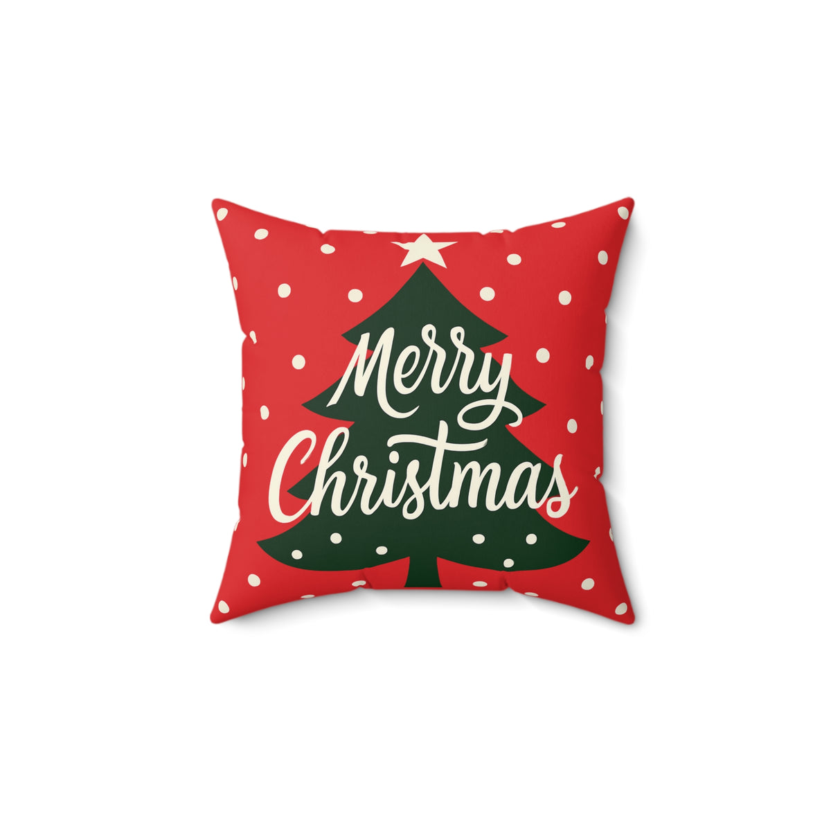 Merry Christmas Tree Holiday Pillow — Red Spun Polyester Square Throw Pillow