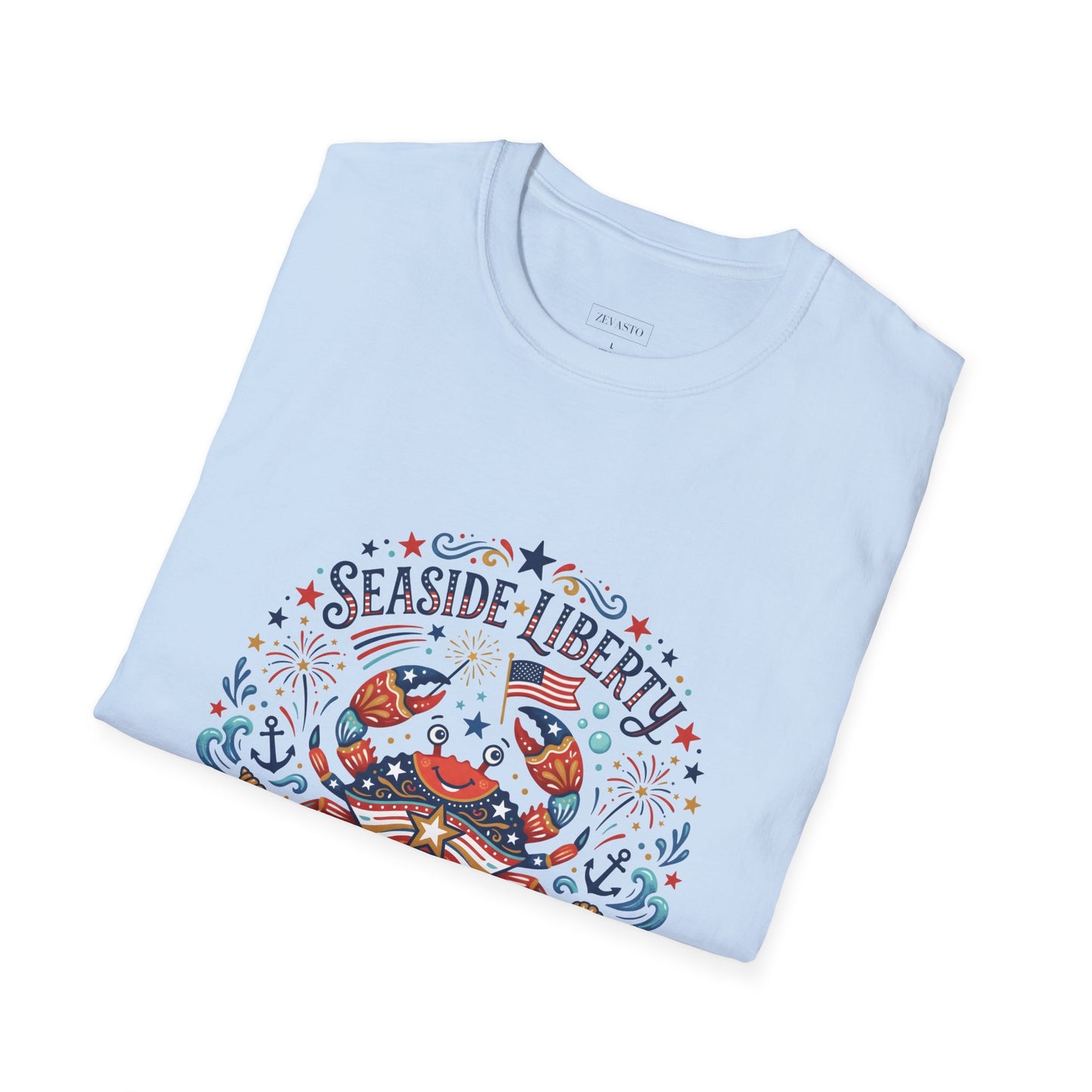 Seaside Liberty Crab T-Shirt — 4th of July Patriotic Summer Beach Tee