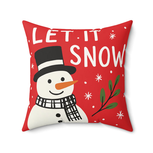 Let It Snow, Snowman Decorative Pillow - Holiday Christmas Throw Cushion
