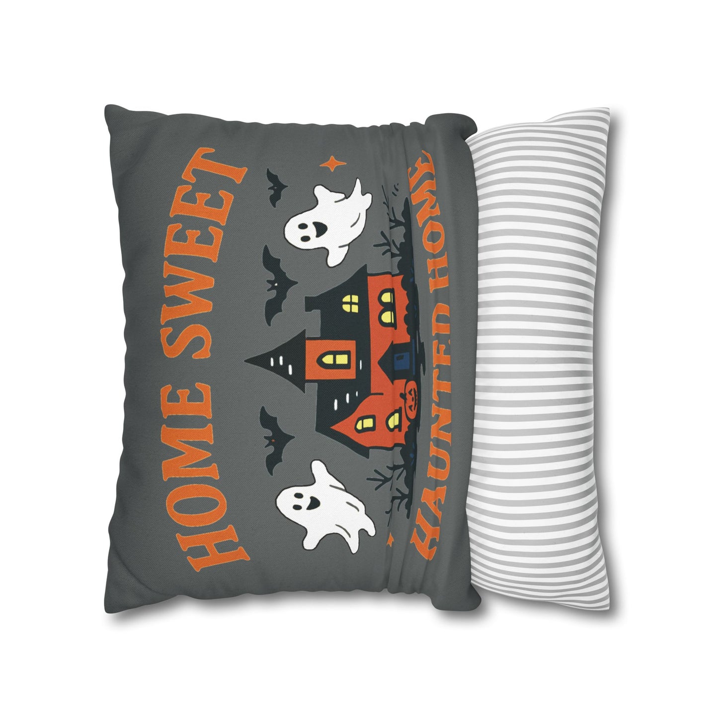 Halloween Themed Square Pillowcase, Home Sweet Haunted Home Decor