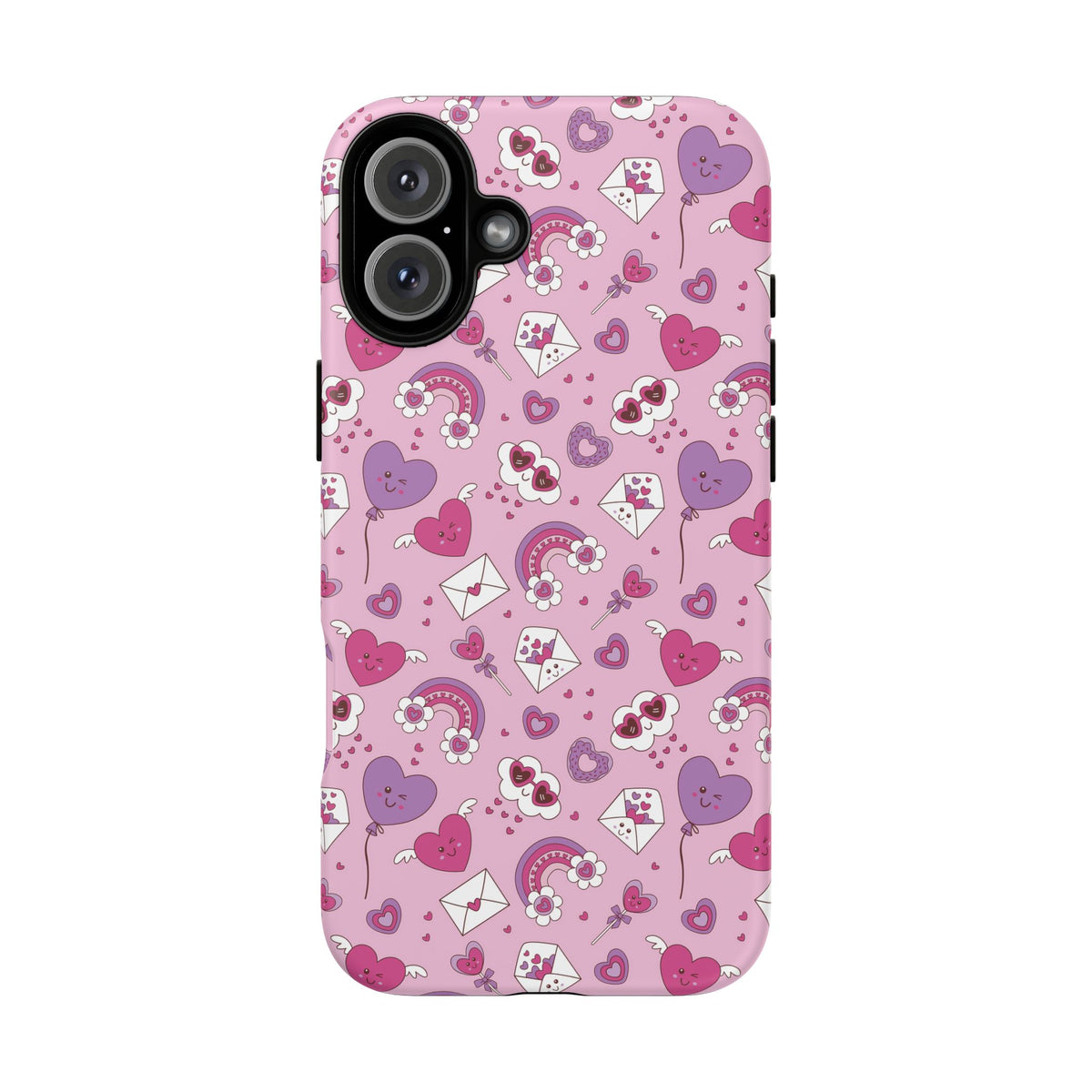 Pink Valentine Phone Case – Cute Hearts, Envelopes & Rainbows Protective Cover