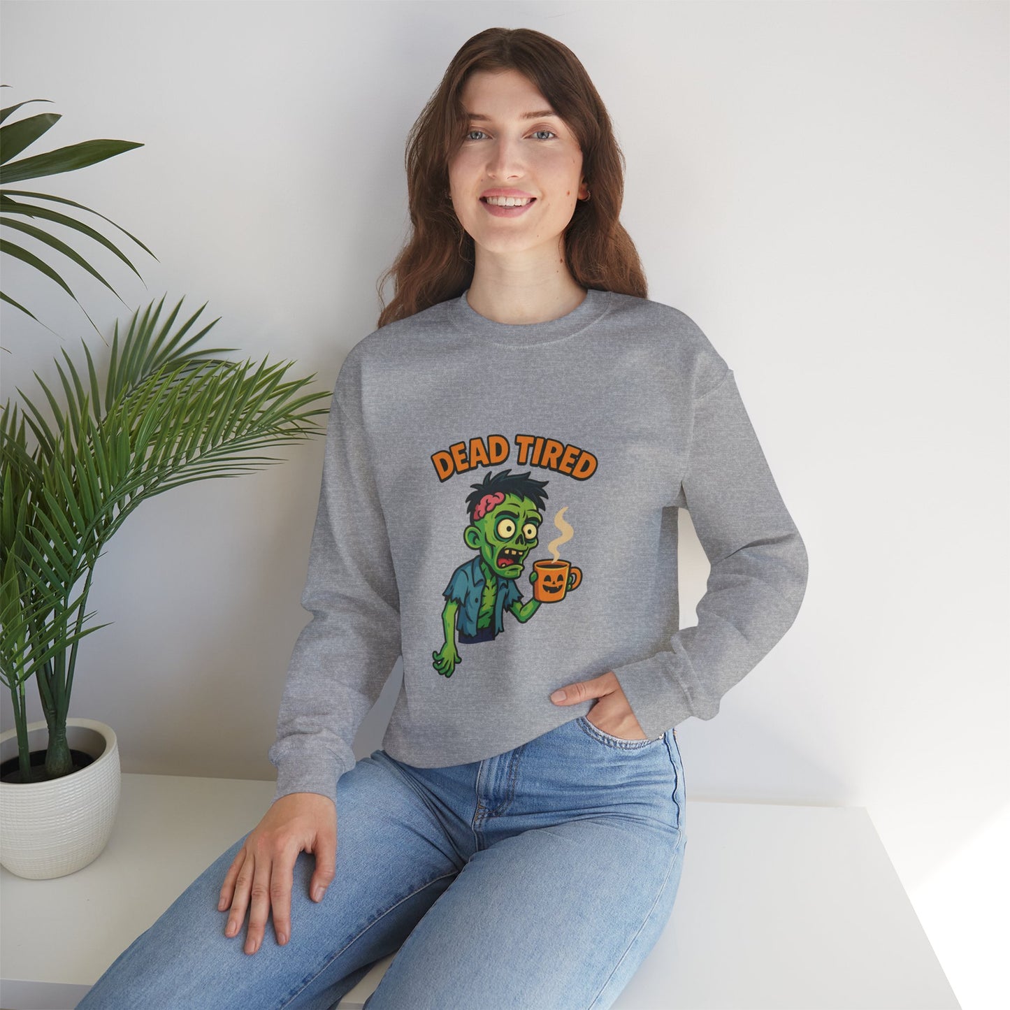 Dead Tired Zombie Sweatshirt, Funny Halloween Crewneck, Spooky Season Apparel