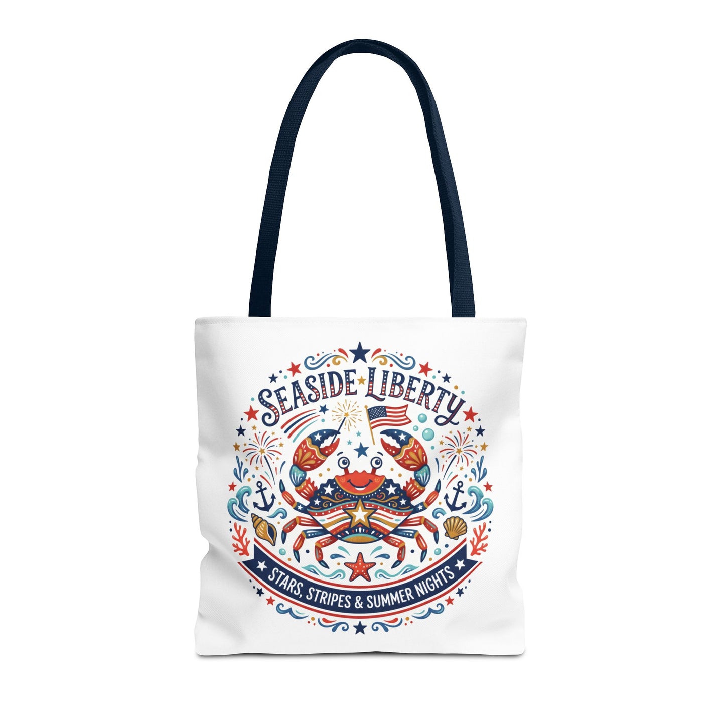 Seaside Liberty Tote Bag — 4th of July, Patriotic Bag "Stars, Stripes & Summer Nights"