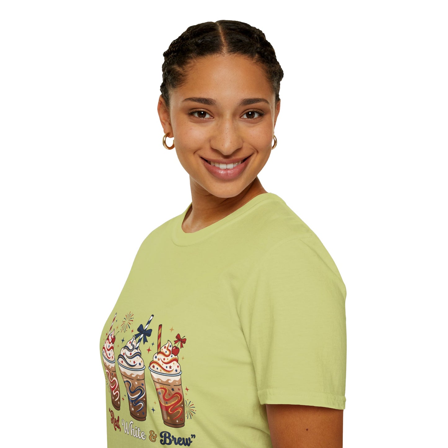 Patriotic Iced Coffee Tee — "Red, White & Brew" Graphic T‑Shirt