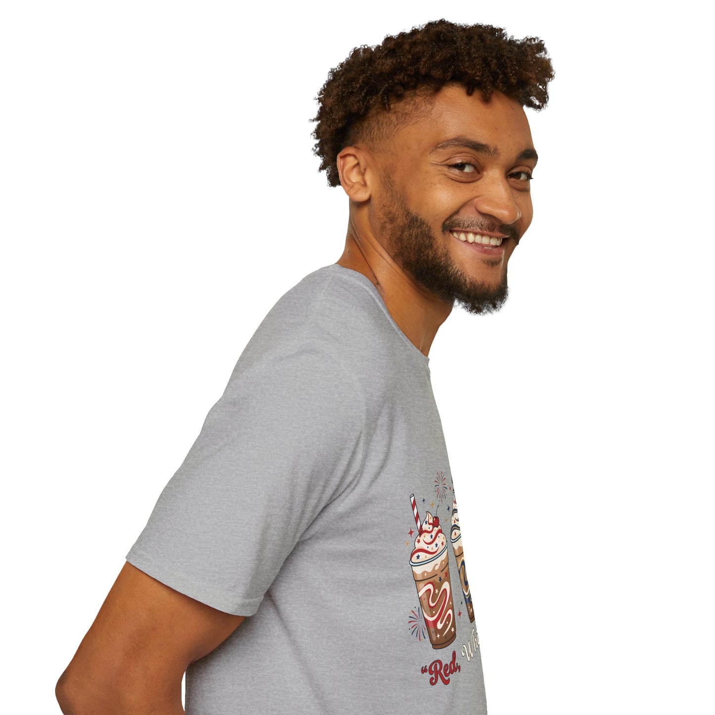 Patriotic Iced Coffee Tee — "Red, White & Brew" Graphic T‑Shirt