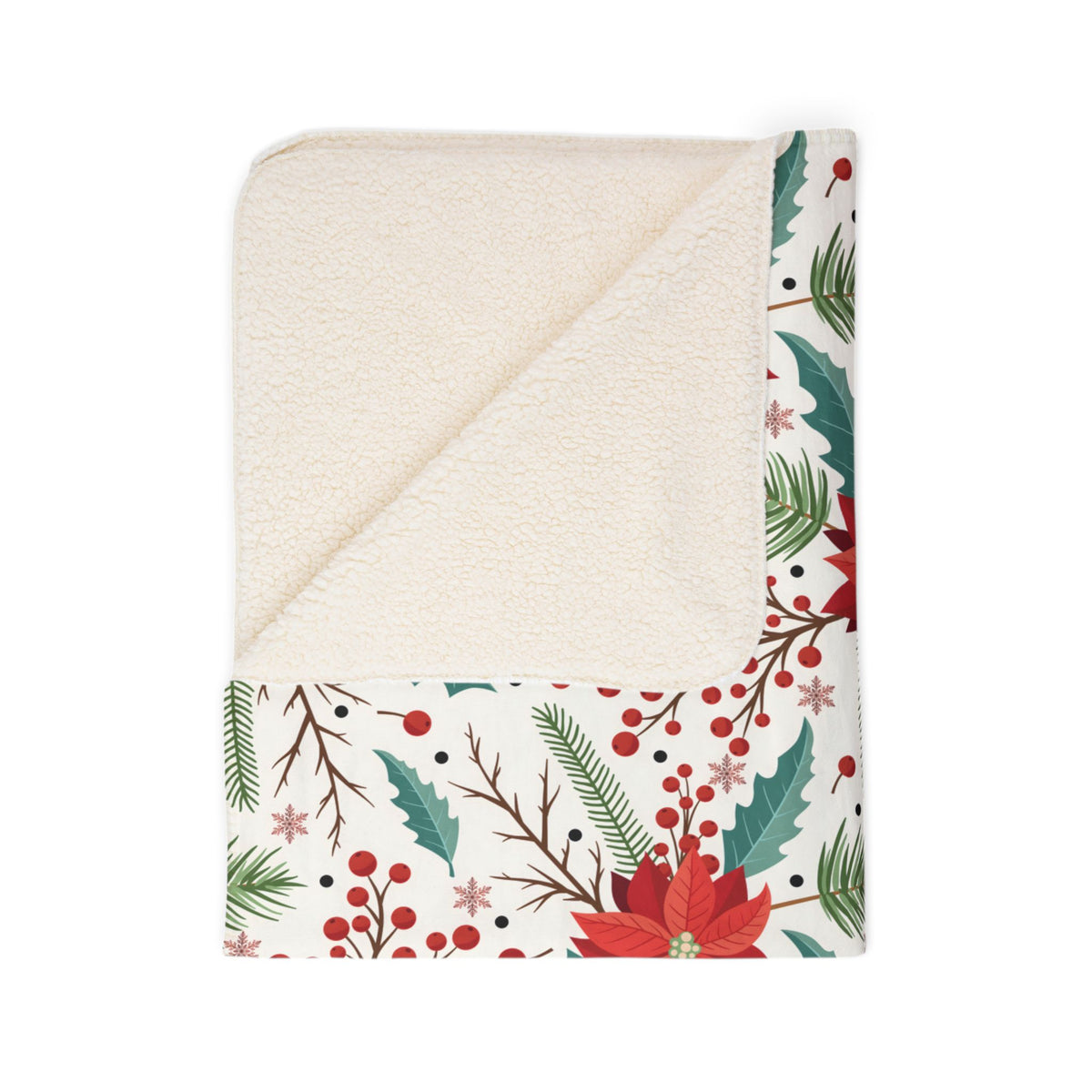 Poinsettia Holiday Fleece Sherpa Blanket - Cozy Christmas Throw with Festive Red & Green Floral Pattern