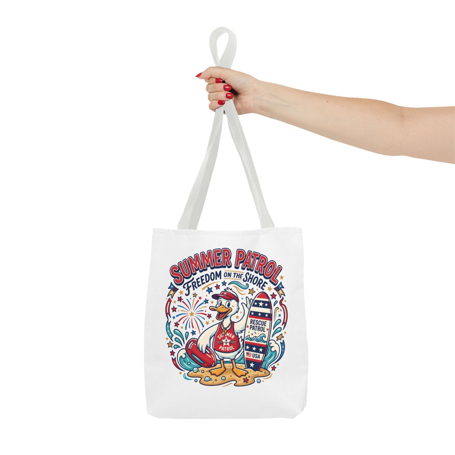 Summer Patrol Beach Tote Bag – 'Freedom on the Shore' Patriotic Design, 4th of July Gift