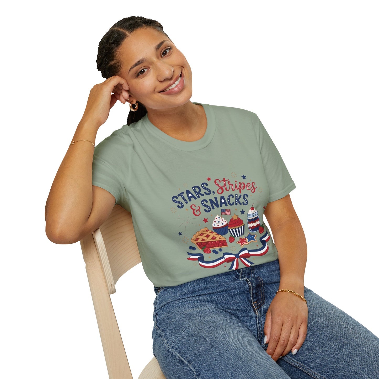 Stars, Stripes & Snacks T-Shirt — 4th of July Patriotic Dessert Tee