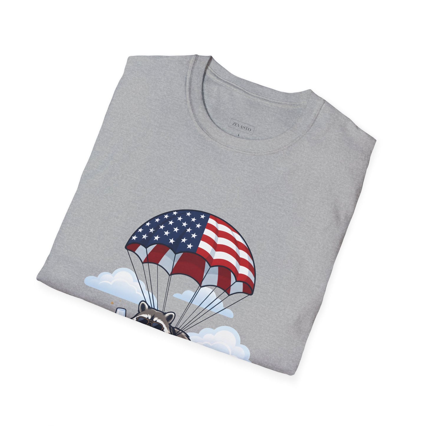 Patriotic Parachuting Raccoon T-Shirt — "Celebrating 250 Years"
