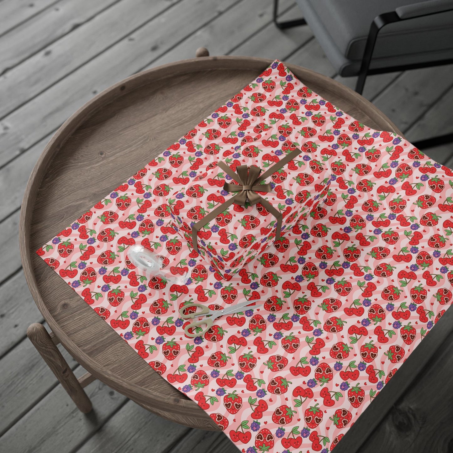 Strawberry Hearts Wrapping Paper Roll — Cute Valentine & Birthday Gift Wrap