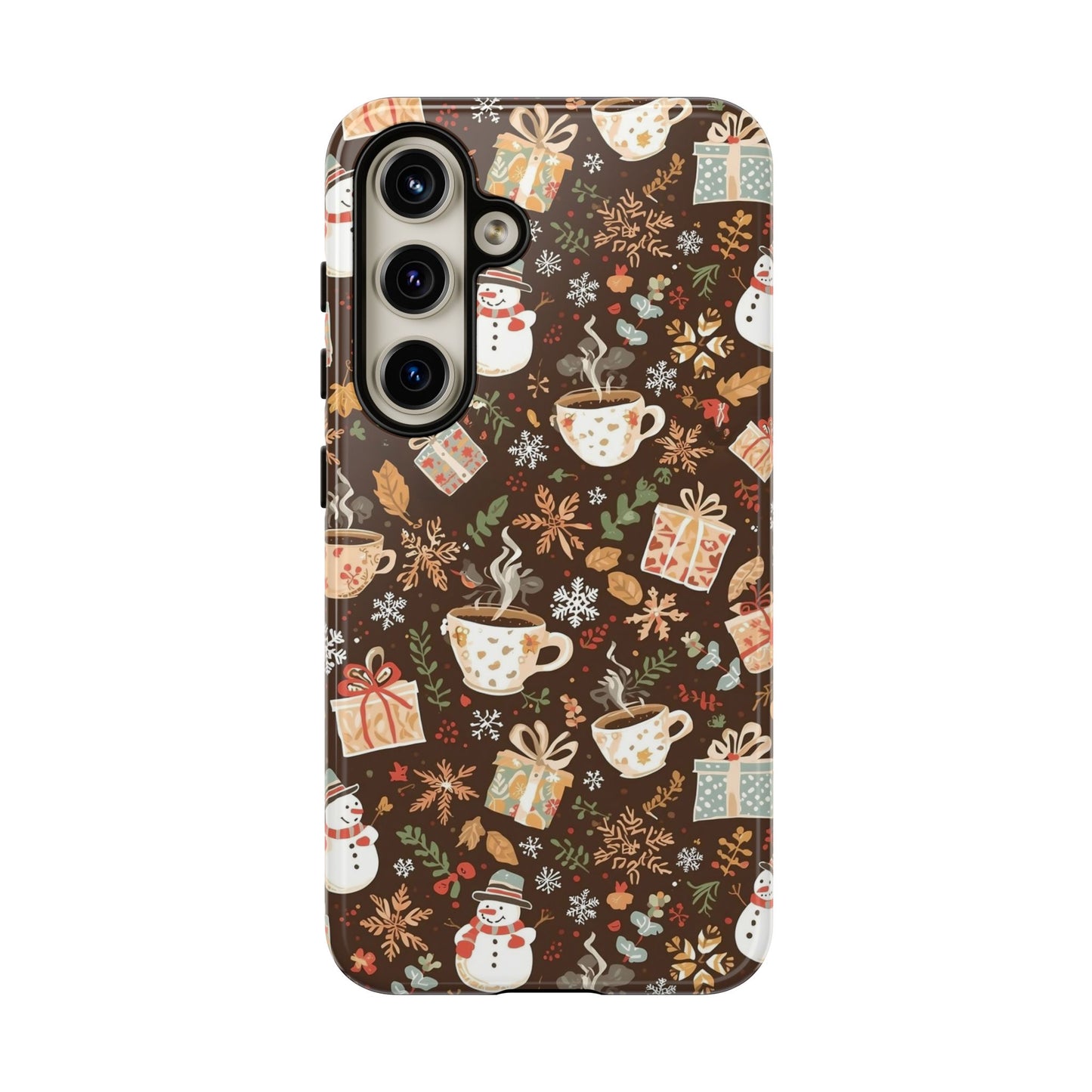 Christmas Phone Case, Winter Holiday Phone Case with Snowmen and Gifts Design for Iphone 17, 16, 15, 14, 13, 12, 11 & Samsung