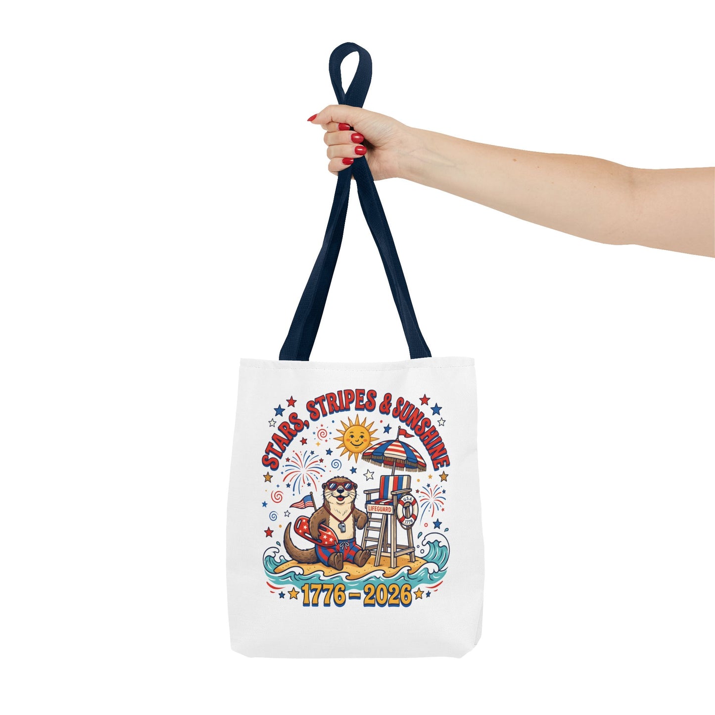 Stars, Stripes & Sunshine Tote Bag — 1776–2026 Patriotic Summer Beach Tote, 4th of July Tote