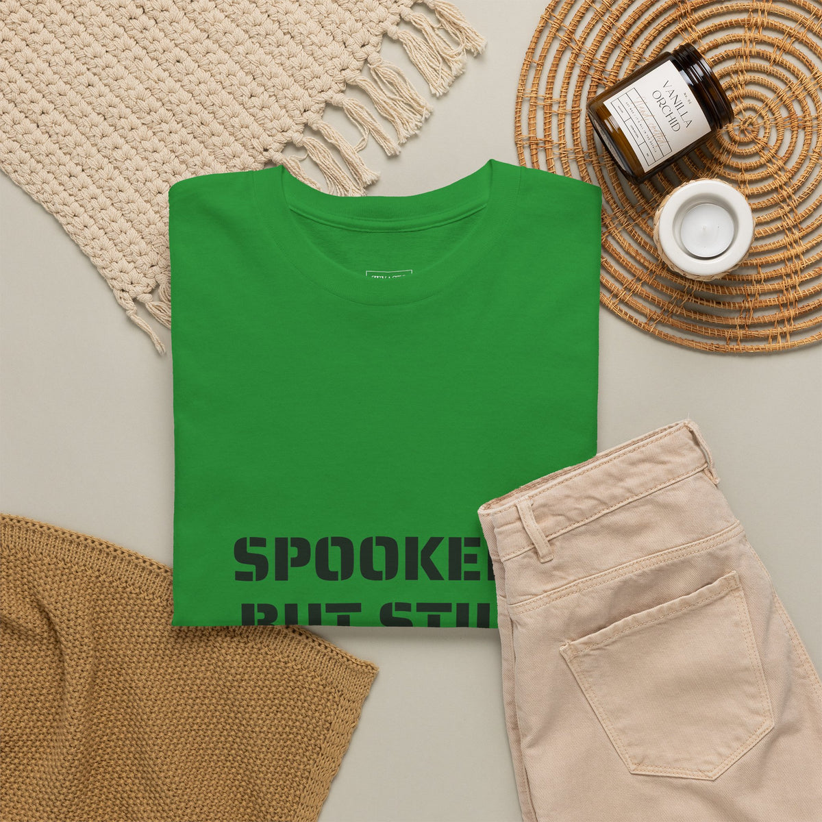 Spooked, But Still Showing Up Unisex Heavy Cotton Tee | Halloween, Funny T-Shirt