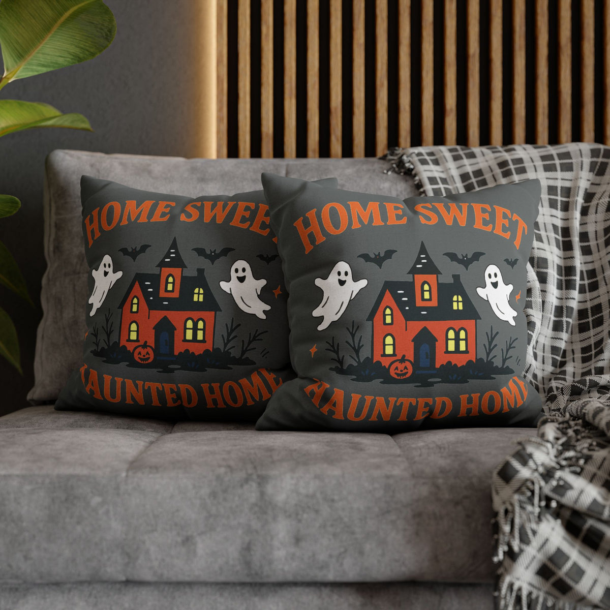 Halloween Themed Square Pillowcase, Home Sweet Haunted Home Decor
