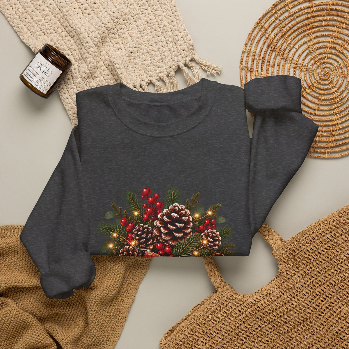 Christmas Pinecone Basket Crewneck Sweatshirt