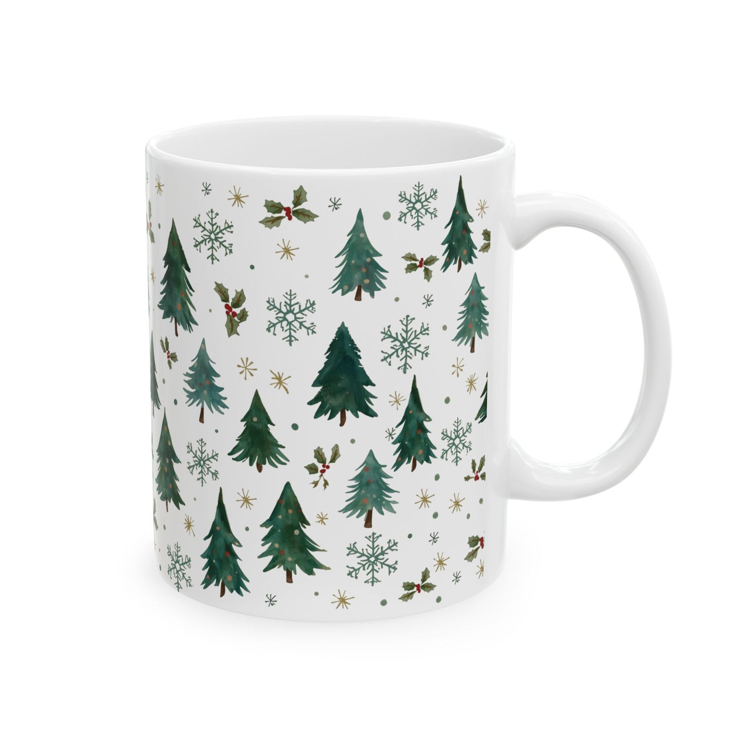 Christmas Ceramic Mug, Christmas Tree Themed Holiday Decor