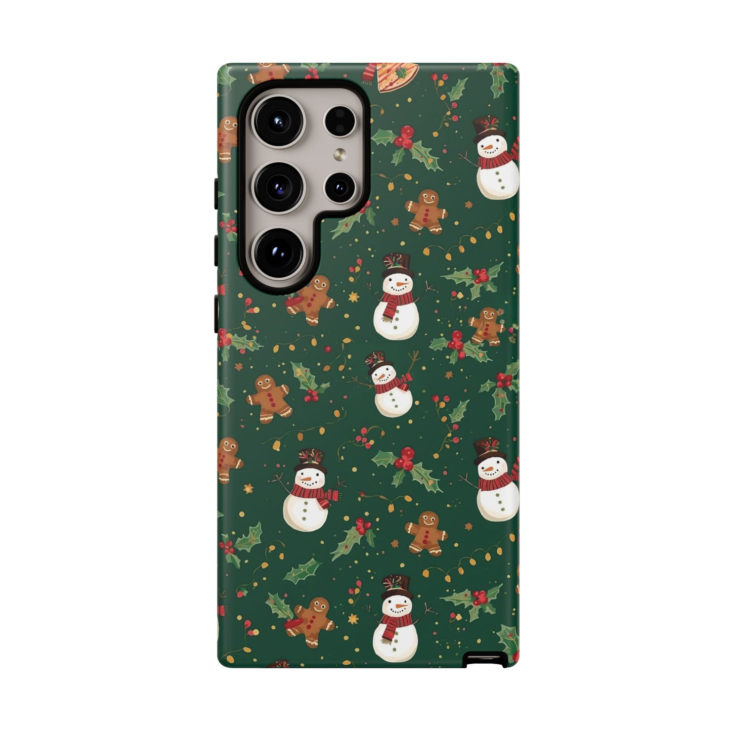 Christmas Phone Case with Snowmen and Gingerbread Design, Dual Layer Phone Case for Iphone 17, 16, 15, 14, 13, 12, 11 & Samsung