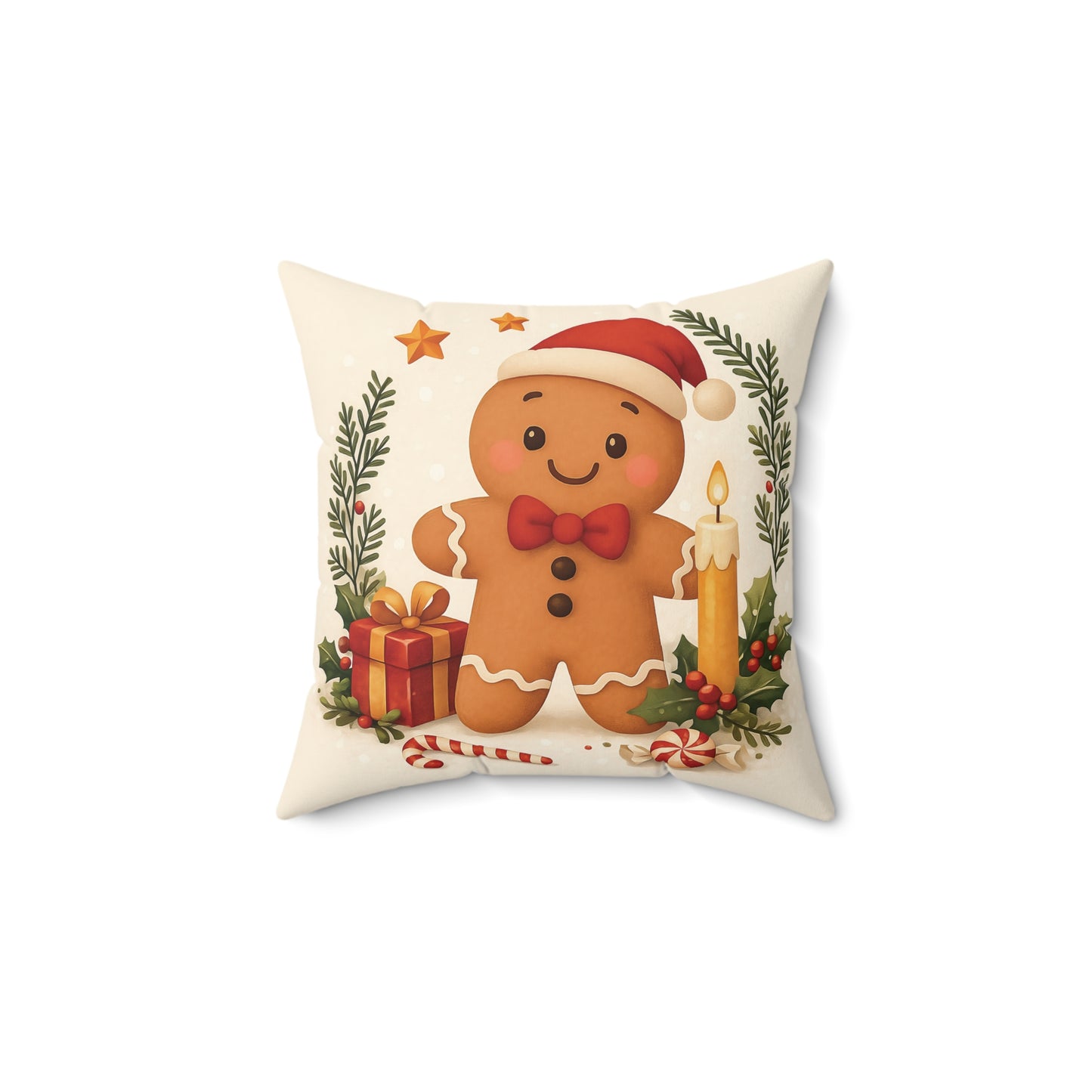 Cute Gingerbread Man Christmas Pillow — Holiday Decorative Throw Cushion