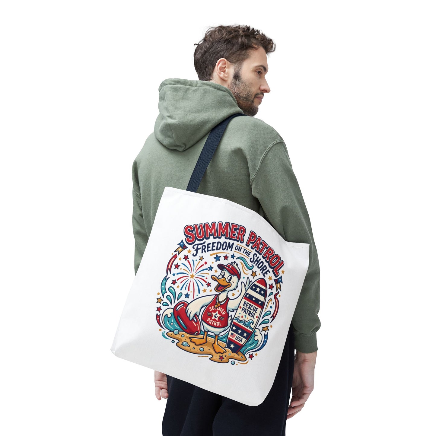 Summer Patrol Beach Tote Bag – 'Freedom on the Shore' Patriotic Design, 4th of July Gift