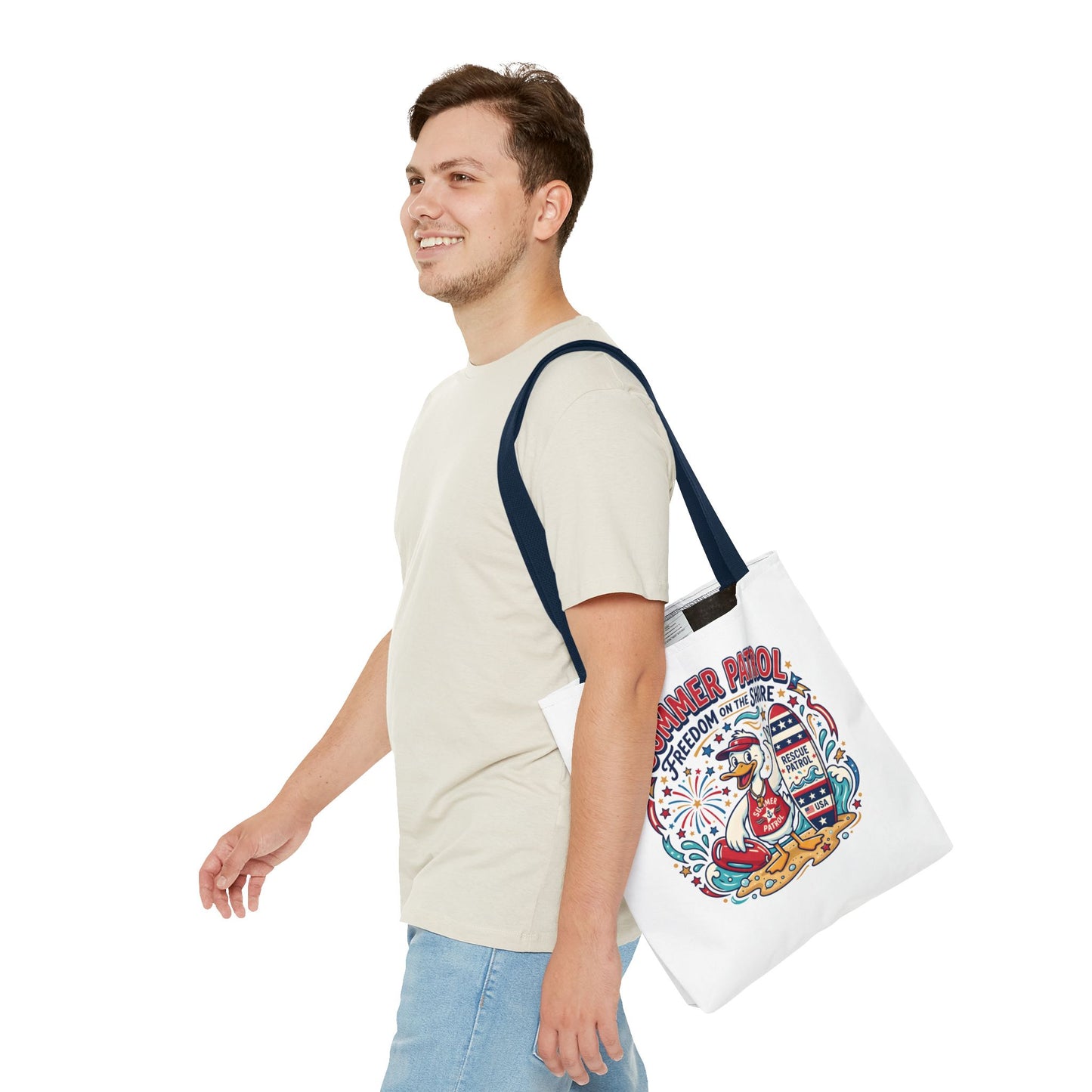 Summer Patrol Beach Tote Bag – 'Freedom on the Shore' Patriotic Design, 4th of July Gift