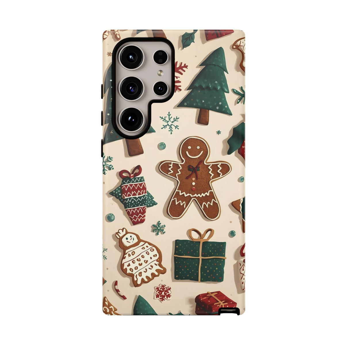 Christmas Phone Case with Gingerbread and Christmas Tree Design, Dual Layer Case for Iphone & Samsung