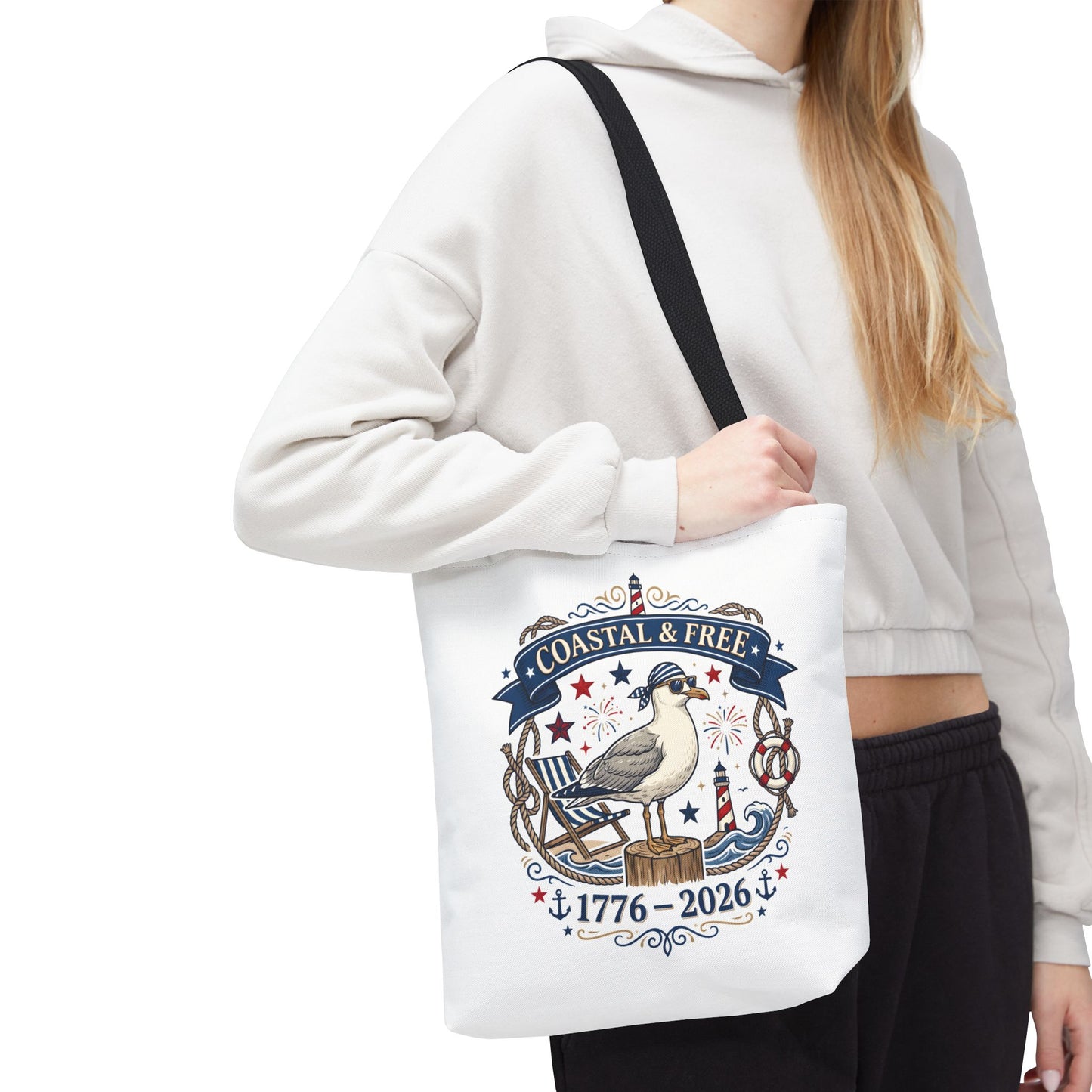 Coastal & Free Seagull Tote Bag — Patriotic 4th of July Beach Tote